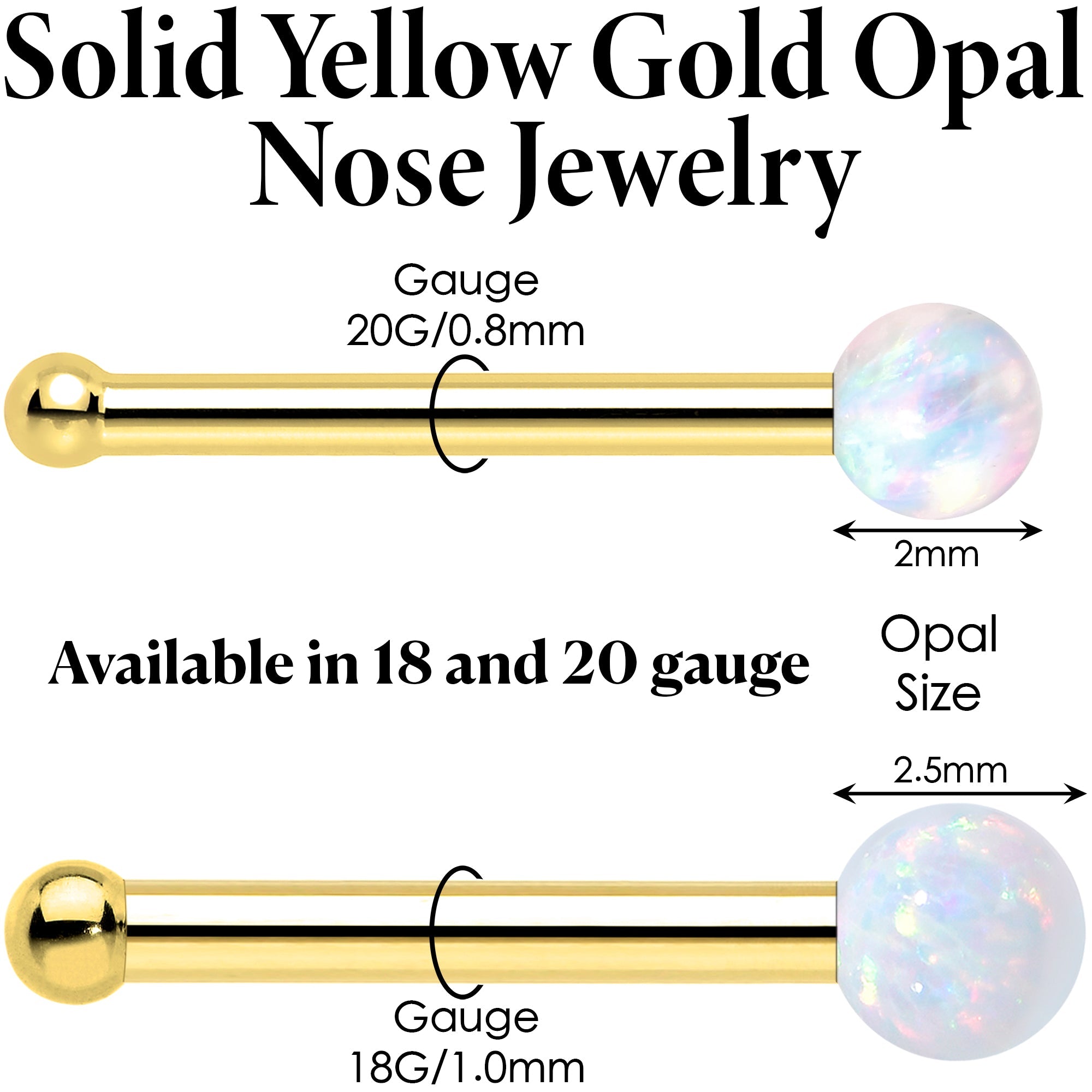 14k Yellow Gold 2.5mm Synthetic Opal Ball Nose Ring