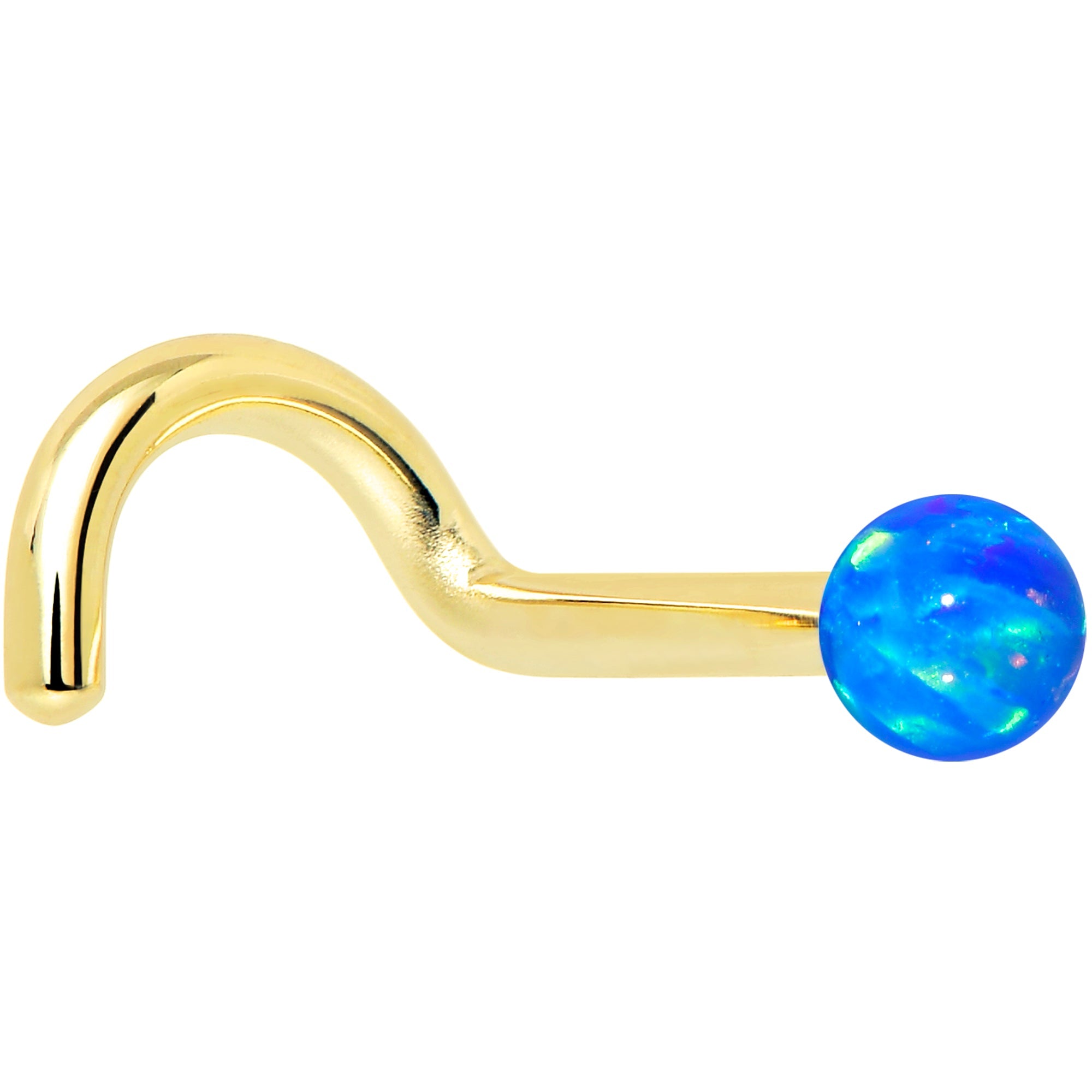 14k Yellow Gold 2.5mm Blue Synthetic Opal Ball Nose Ring