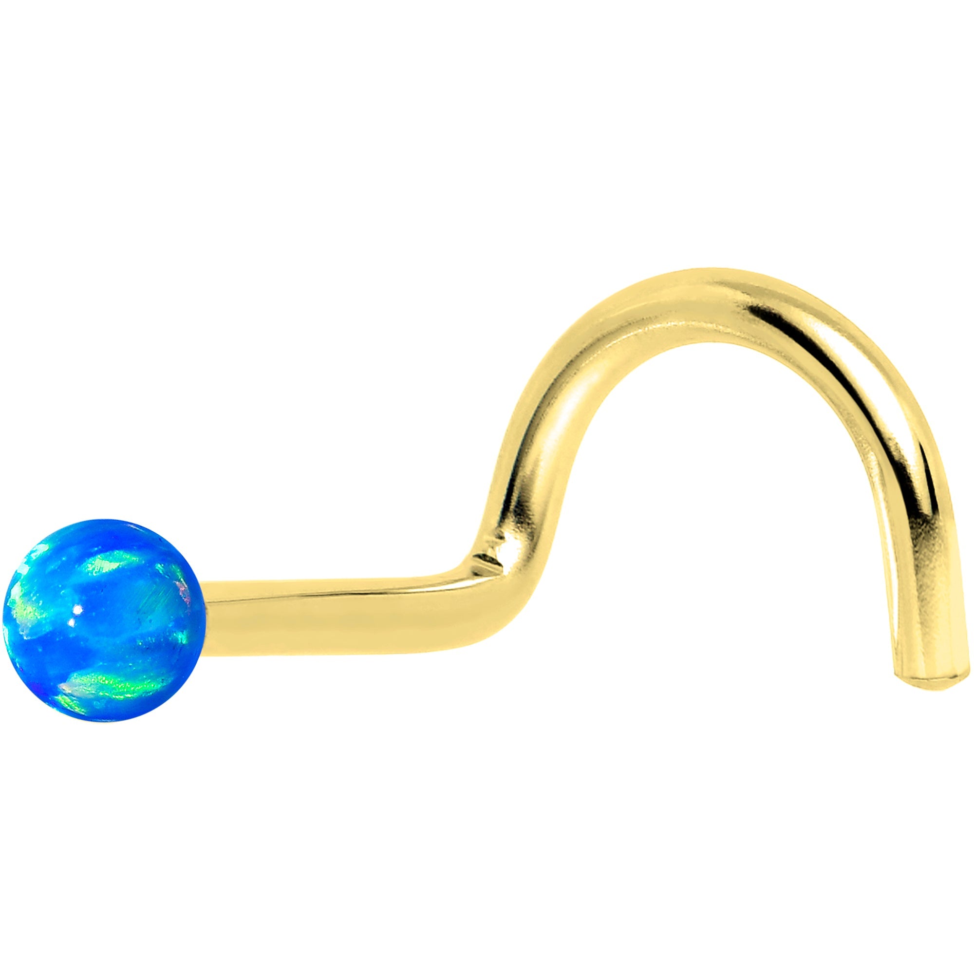 14k Yellow Gold 2.5mm Blue Synthetic Opal Ball Nose Ring