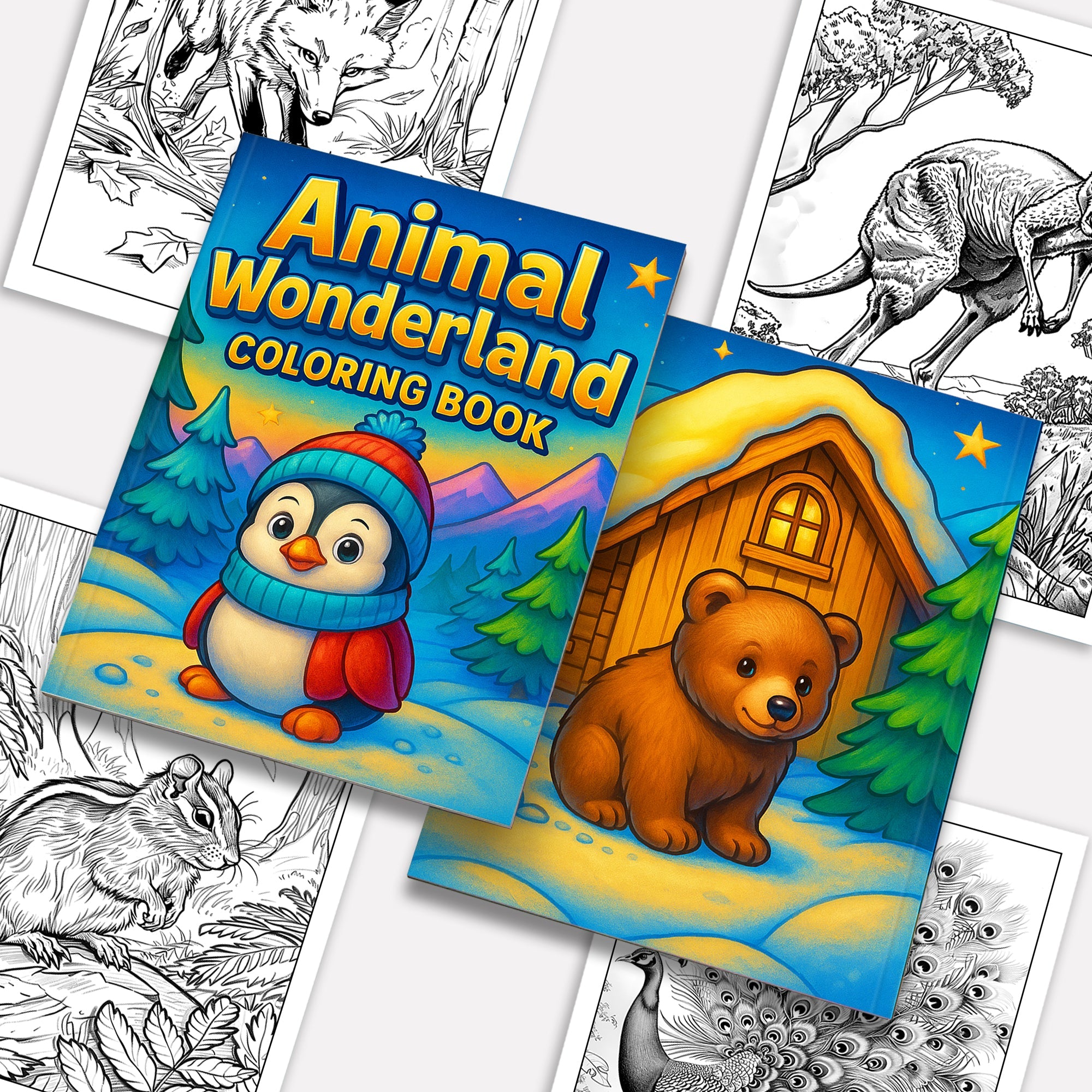 Animal Wonderland Coloring Pages – 48 Pages – Cute Animals, Forest Friends, Winter Scenes – For Kids