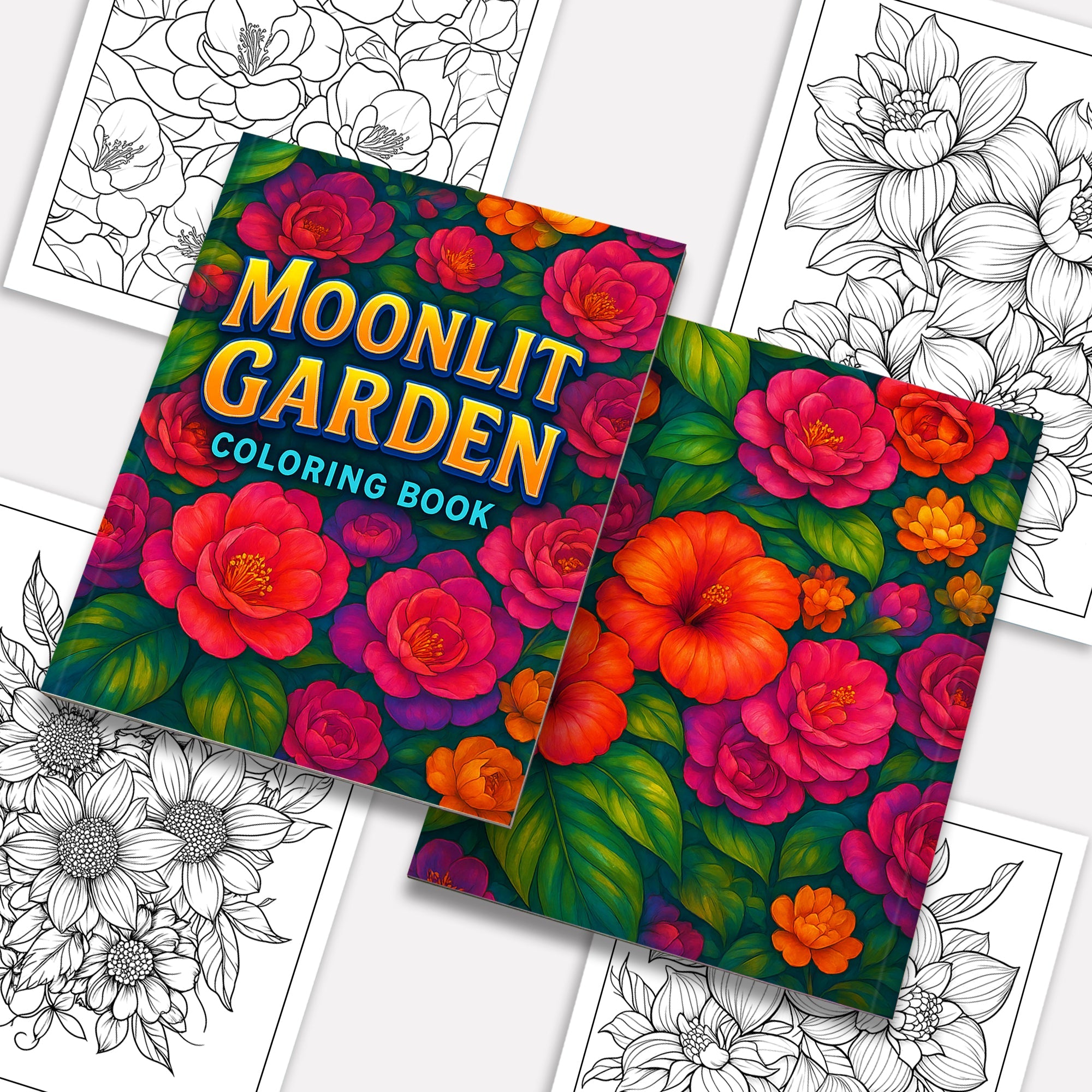 Moonlit Garden Coloring Pages – 48 Whimsical Floral & Cosmic Designs for Adults