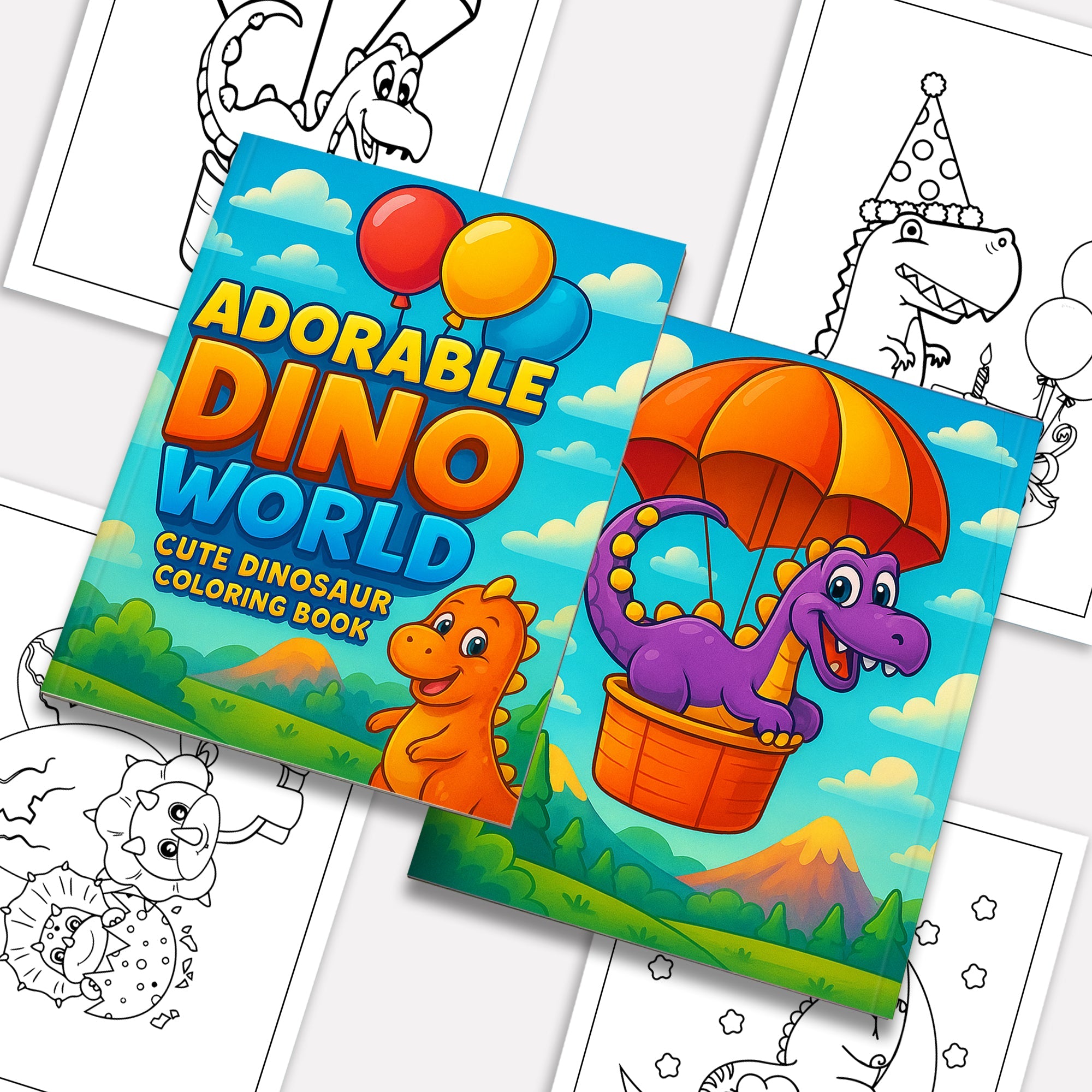 Adorable Dino World – Cute Dinosaur Coloring Pages – 48 Pages – Fun Prehistoric Friends – For Kids