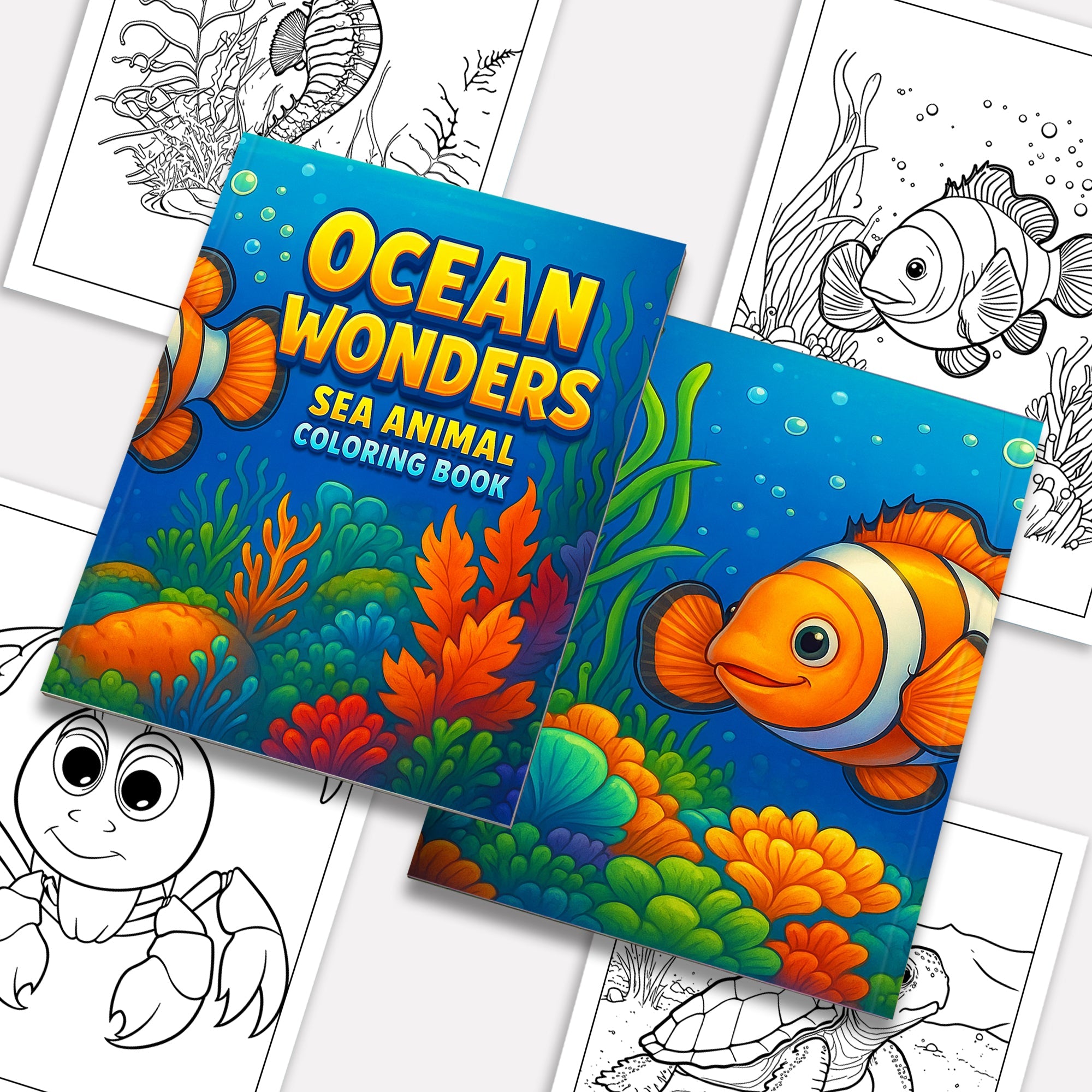 Ocean Wonders Coloring Pages – 48 Pages – Fun Sea Creatures – For Kids