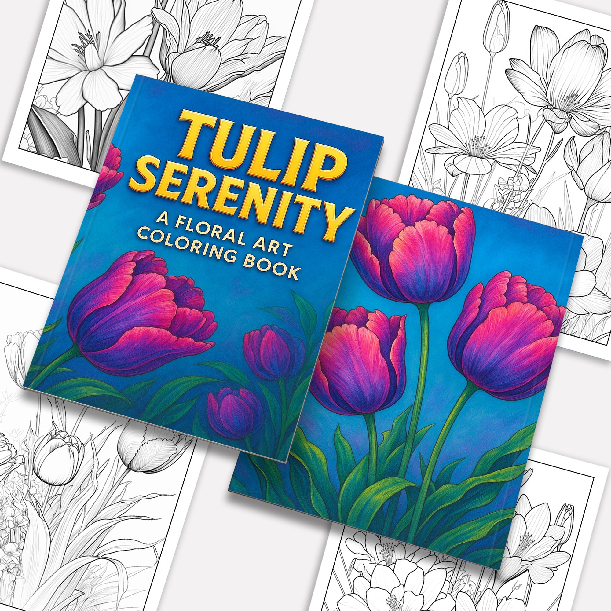 Tulip Serenity Coloring Pages – 48 Pages – Floral Art, Elegant Tulips, Botanical Designs – For Adults
