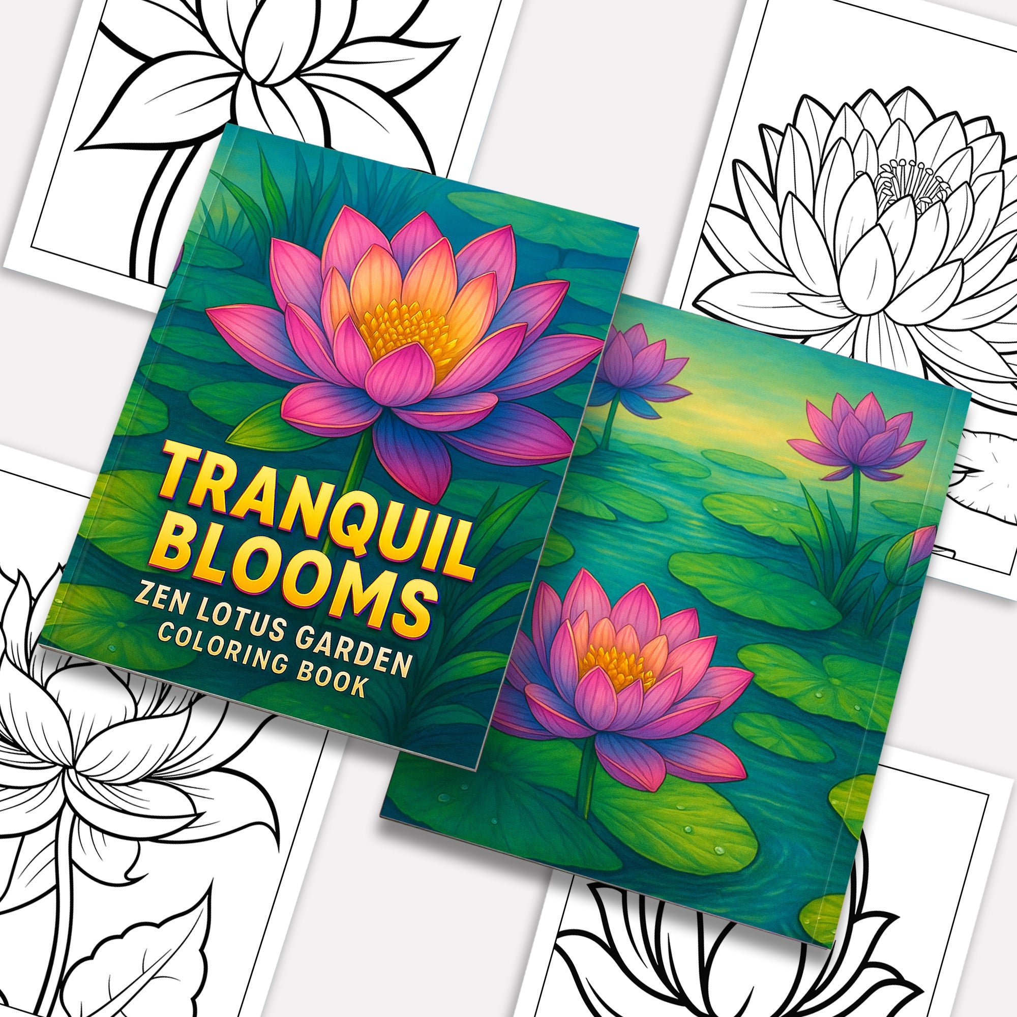 Tranquil Blooms Zen Coloring Pages – 48 Pages – Lotus Flowers, Calm Mandalas, Nature Harmony – For Adults