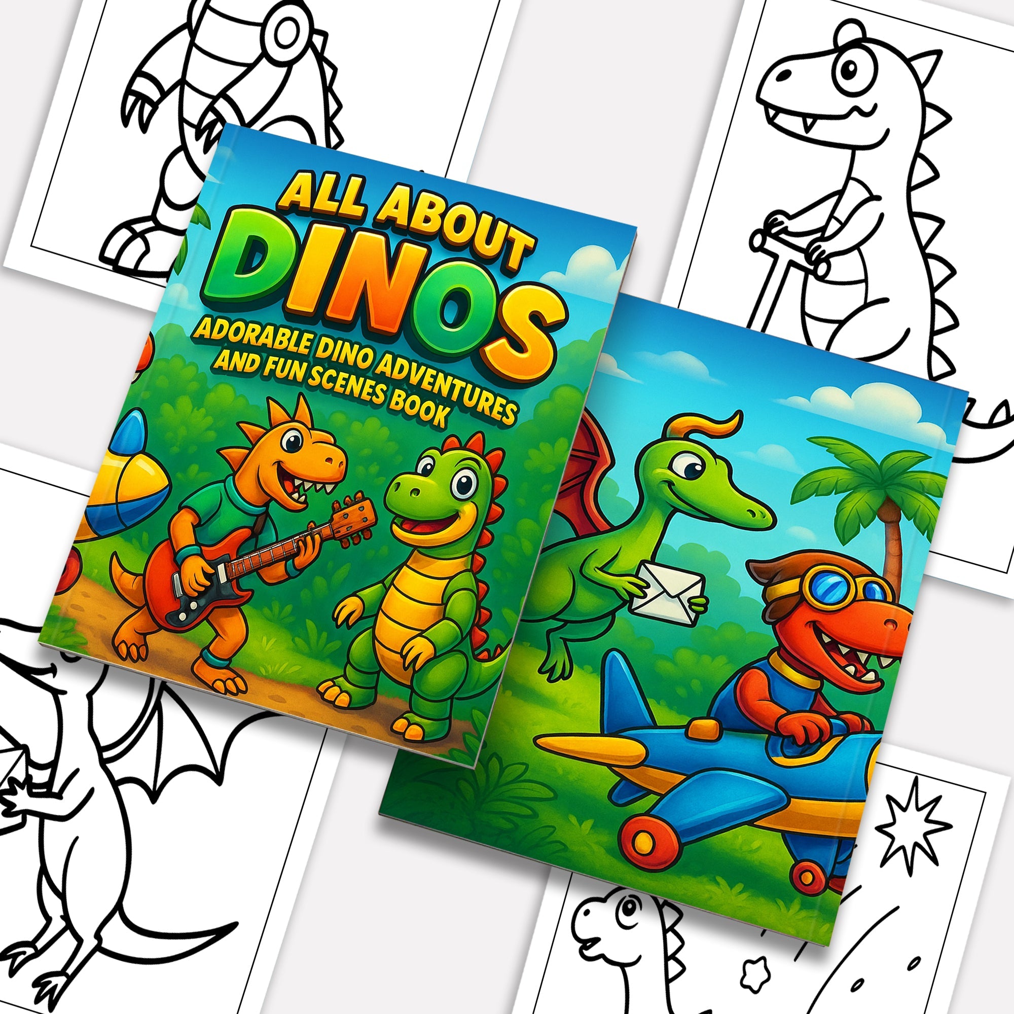 All About Dinos Coloring Pages – 48 Pages – Adorable Dino Adventures and Fun Scenes – For Kids