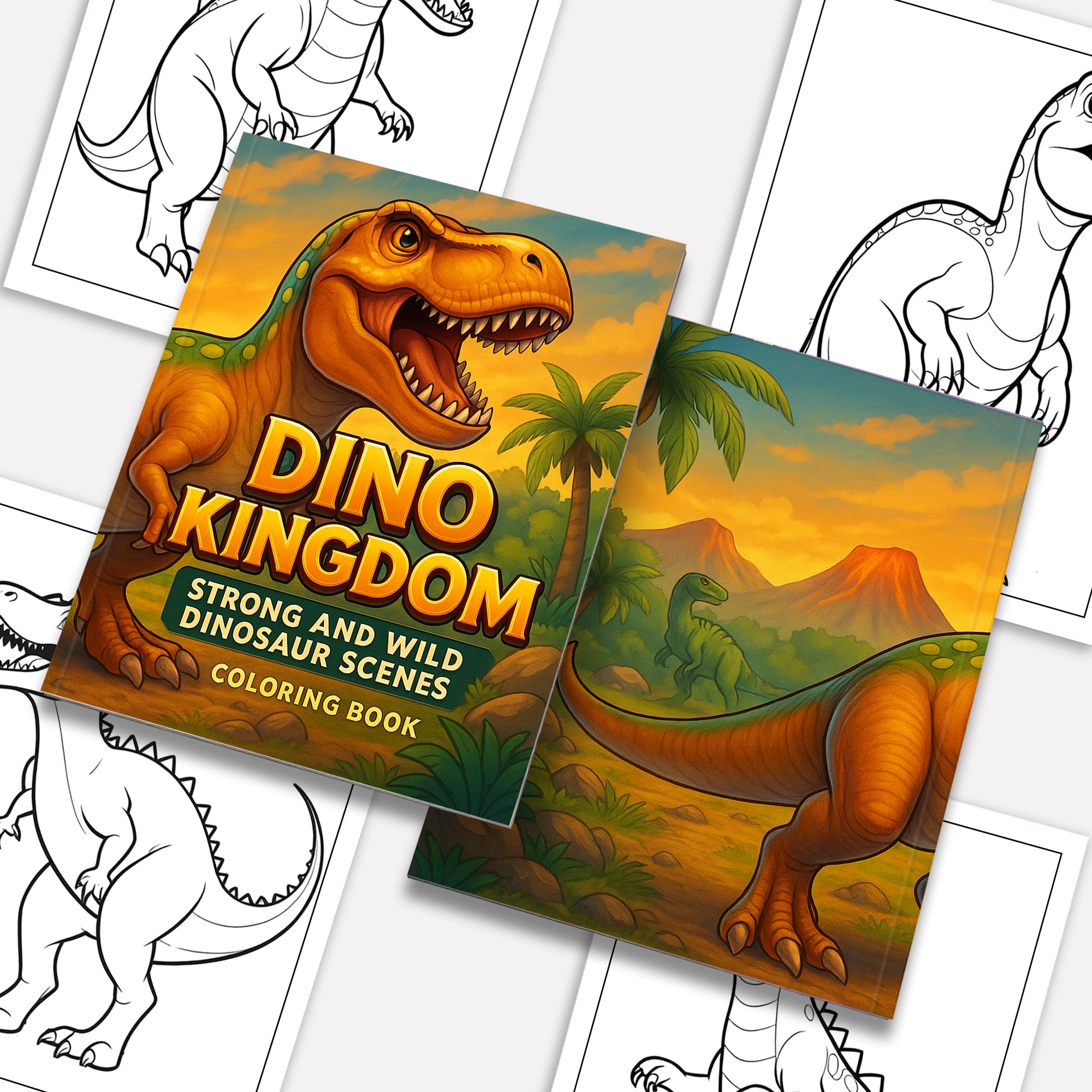 Dino Kingdom Coloring Pages – 48 Pages – Strong and Wild Dinosaur Scenes – For Kids