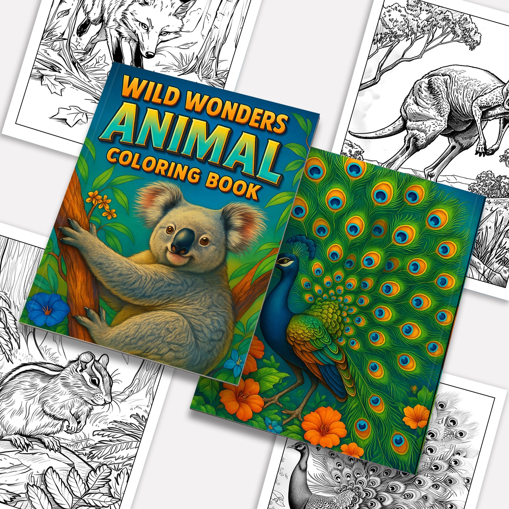 Wild Wonders Animal Coloring Pages – 48 Pages – Safari Wildlife, Farm Animals, Cute Creatures – For Kids