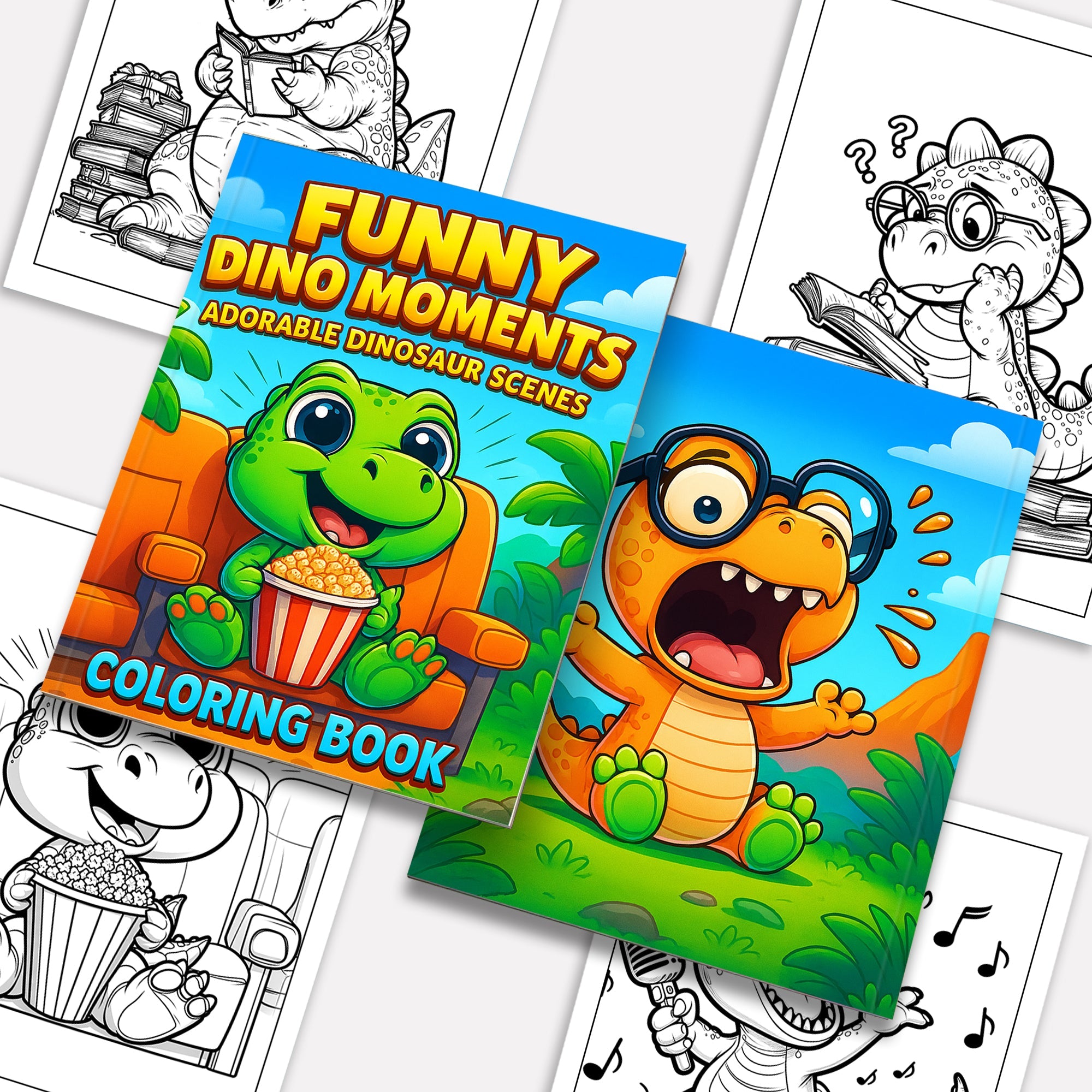 Funny Dino Moments Coloring Pages – 48 Pages – Adorable and Funny Dinosaur Scenes – For Kids