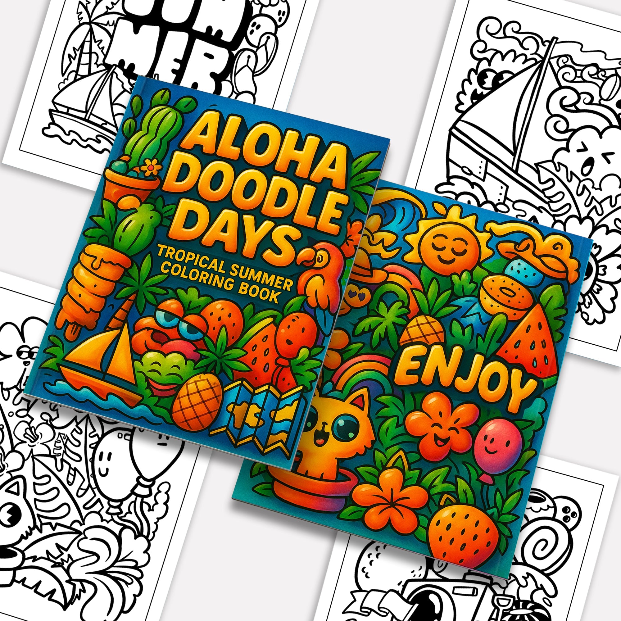 Aloha Doodle Days – Hawaii Coloring Pages – 48 Summer Vacation Scenes – For Kids