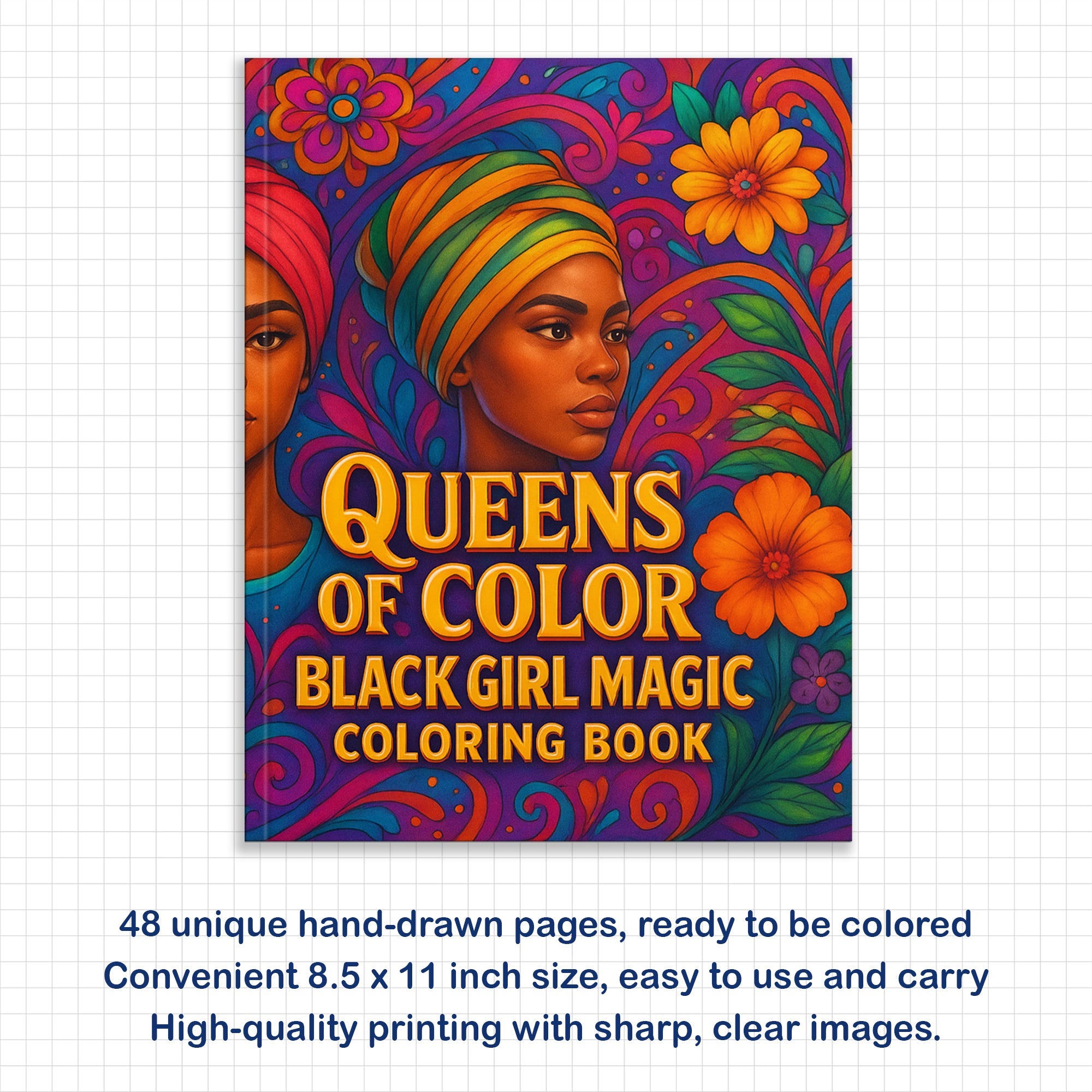 Queens of Color Coloring Pages – 48 Pages – Bold & Beautiful Black Girl Portraits – For Adults