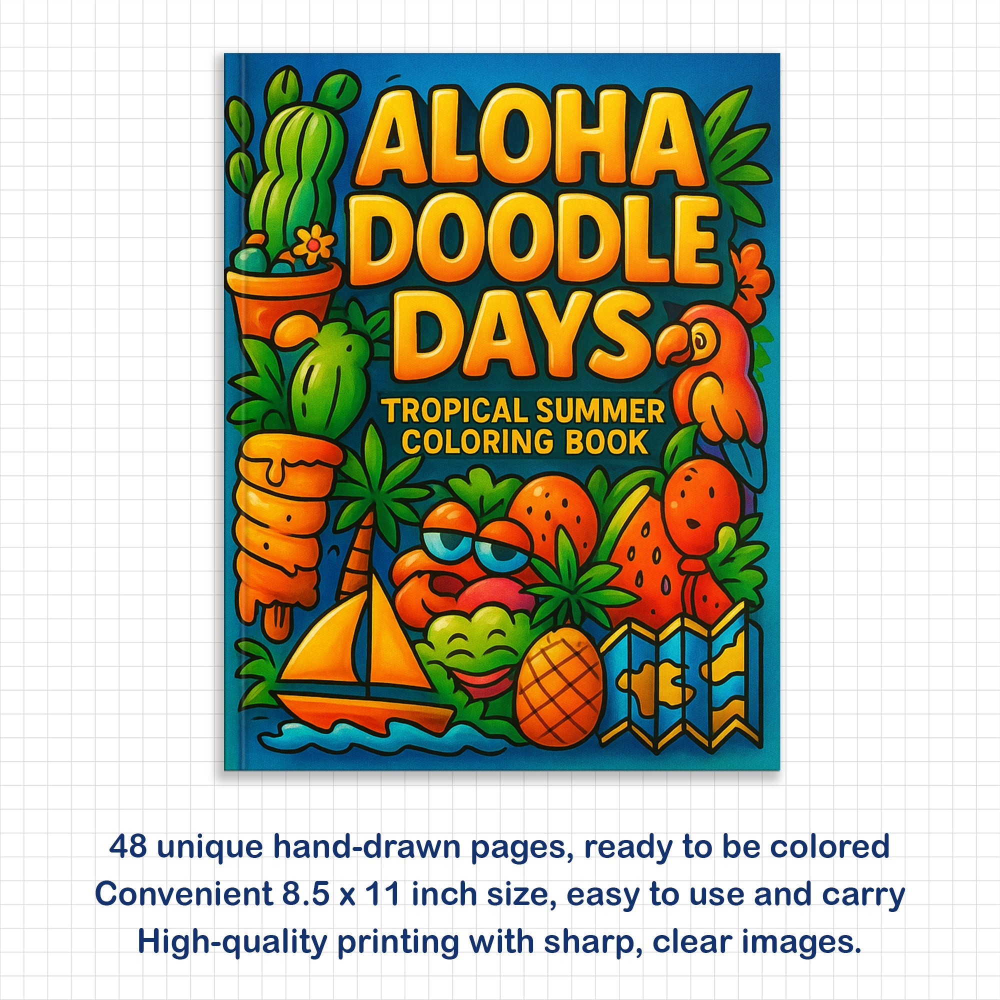 Aloha Doodle Days – Hawaii Coloring Pages – 48 Summer Vacation Scenes – For Kids