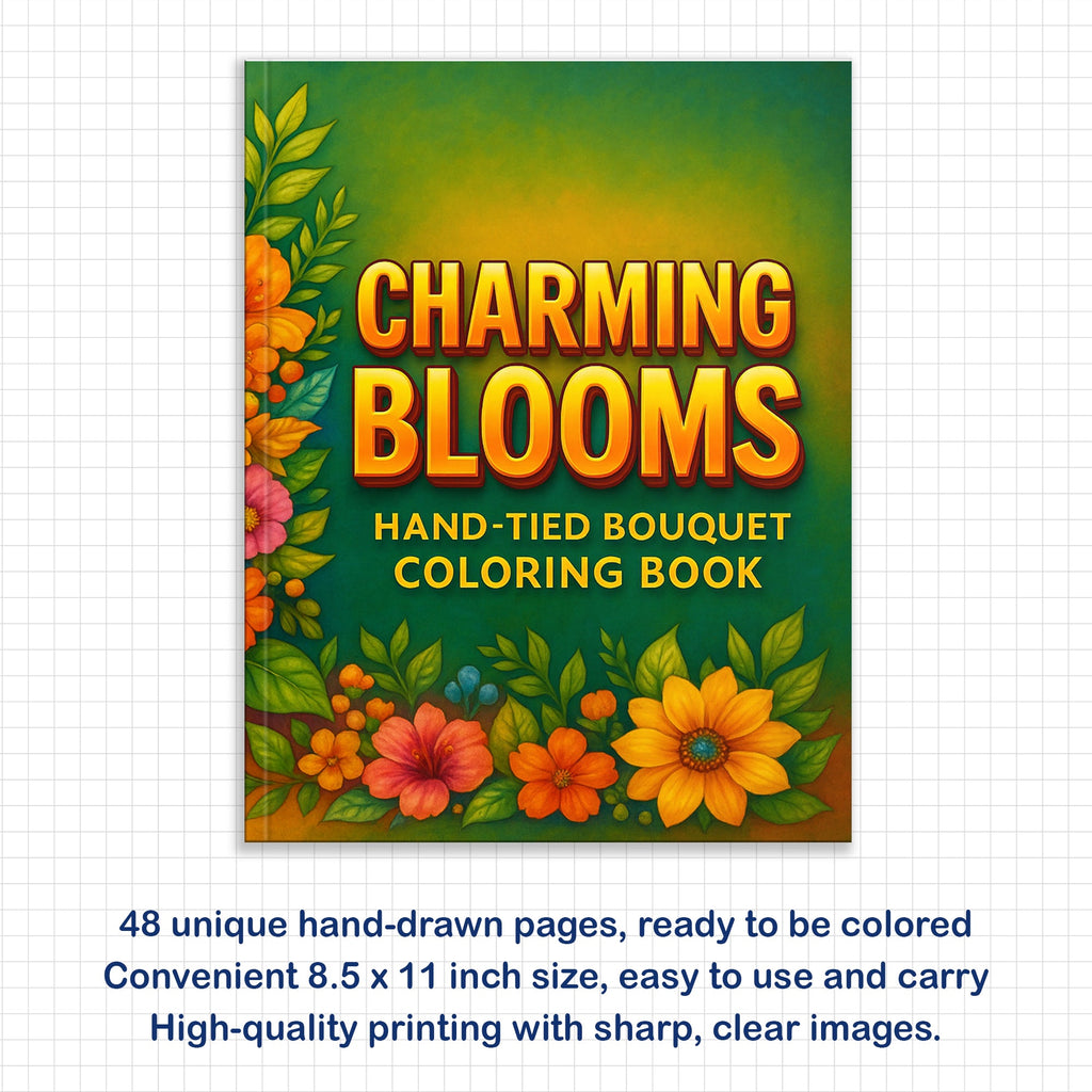 Charming Blooms Coloring Pages – 48 Pages – Flower Bunches, Leaves and Petals, Nature Art – For Adults