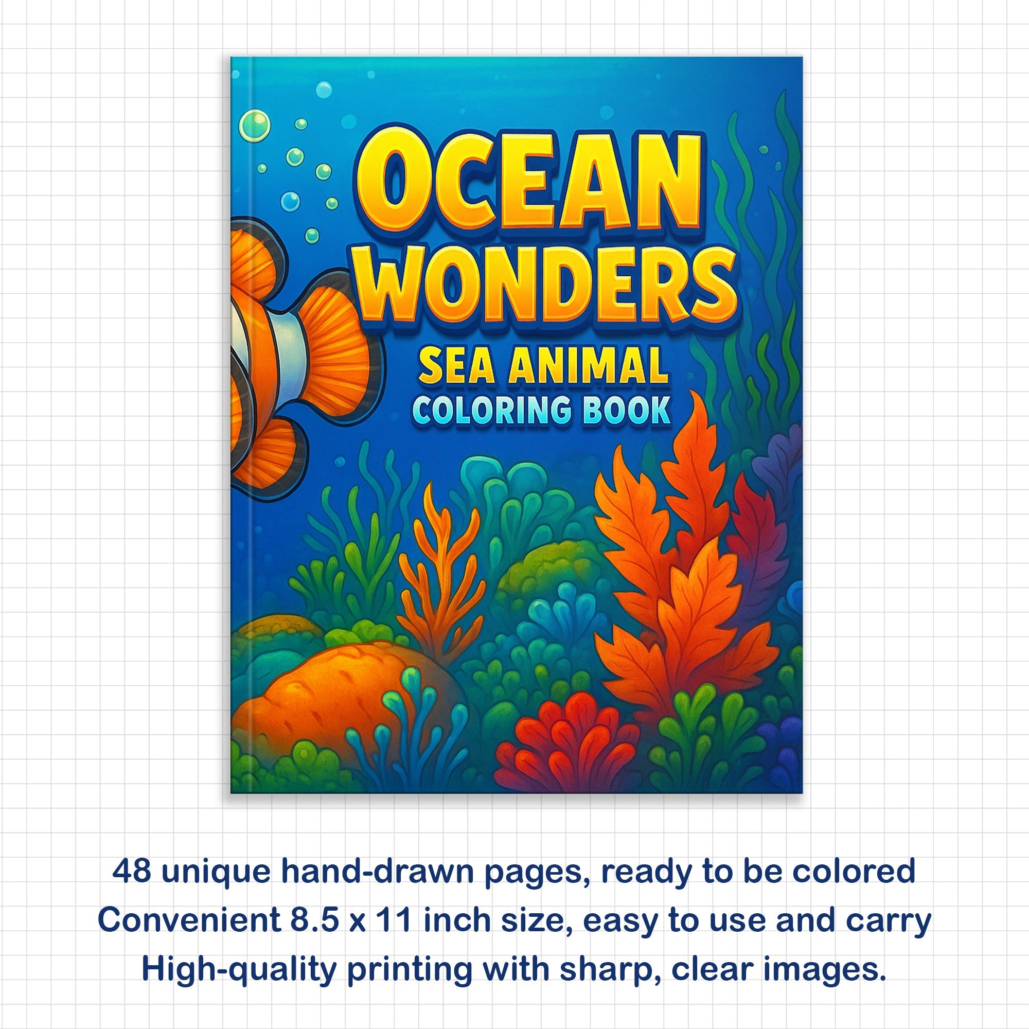 Ocean Wonders Coloring Pages – 48 Pages – Fun Sea Creatures – For Kids