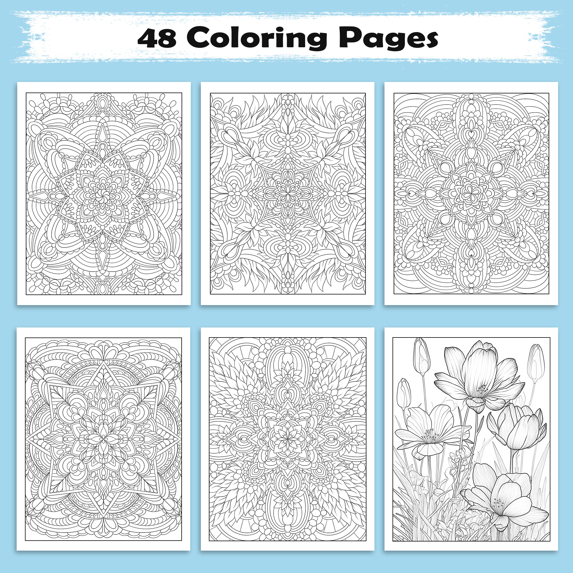 Blooming Symmetry Coloring Pages – 48 Pages – Floral Mandalas, Intricate Designs, Relaxing Art – For Adults