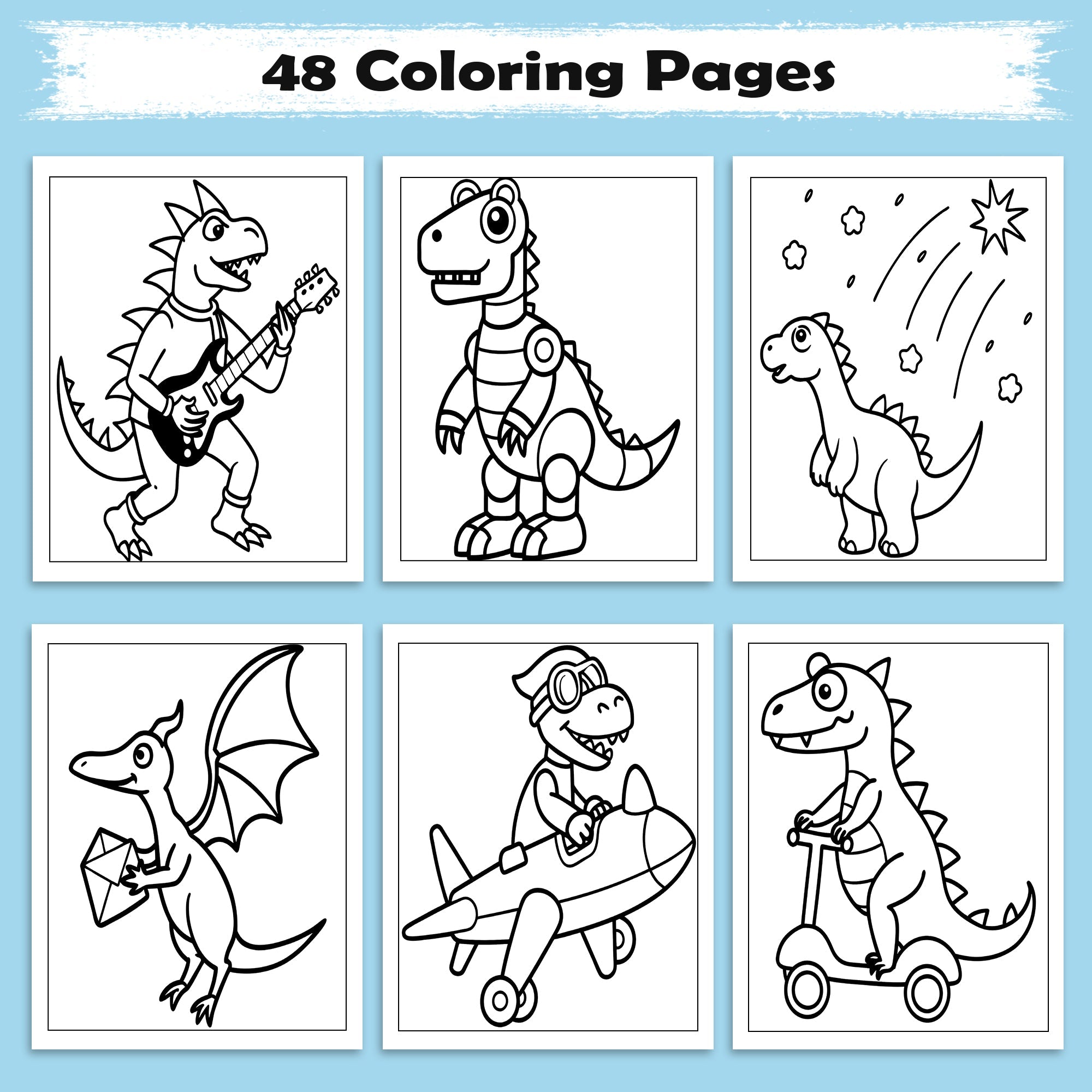 All About Dinos Coloring Pages – 48 Pages – Adorable Dino Adventures and Fun Scenes – For Kids