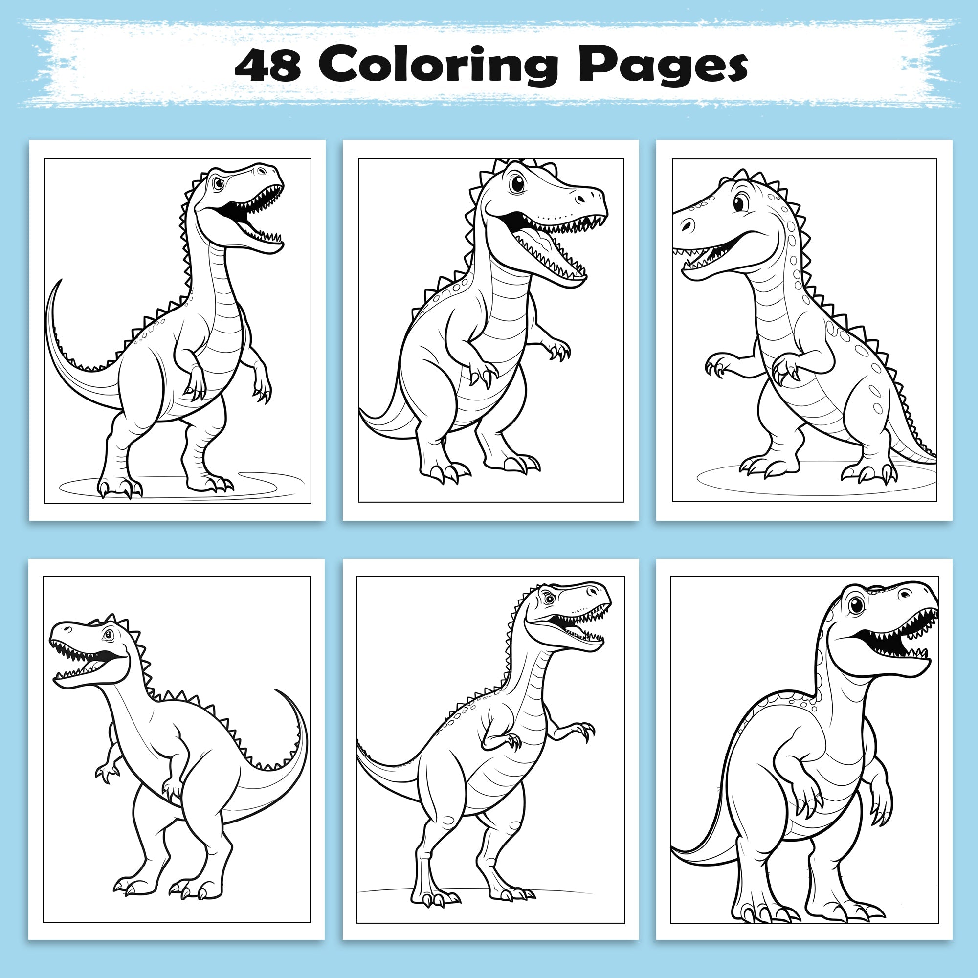 Dino Kingdom Coloring Pages – 48 Pages – Strong and Wild Dinosaur Scenes – For Kids