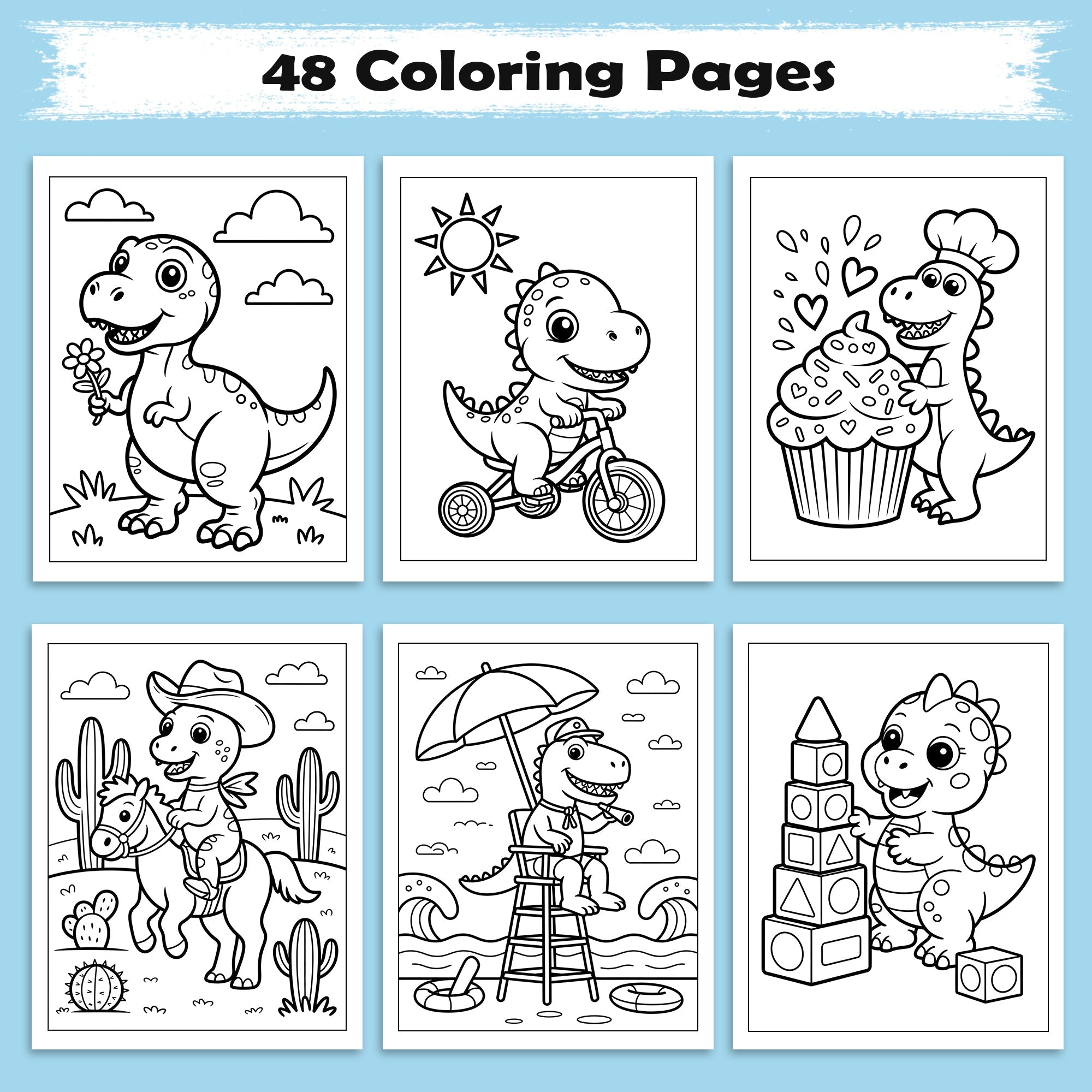 Happy Dino Days – Adorable Dinosaur Activity Coloring Pages – 48 Pages – Cute Dino, Outdoor Scenes – For Kids