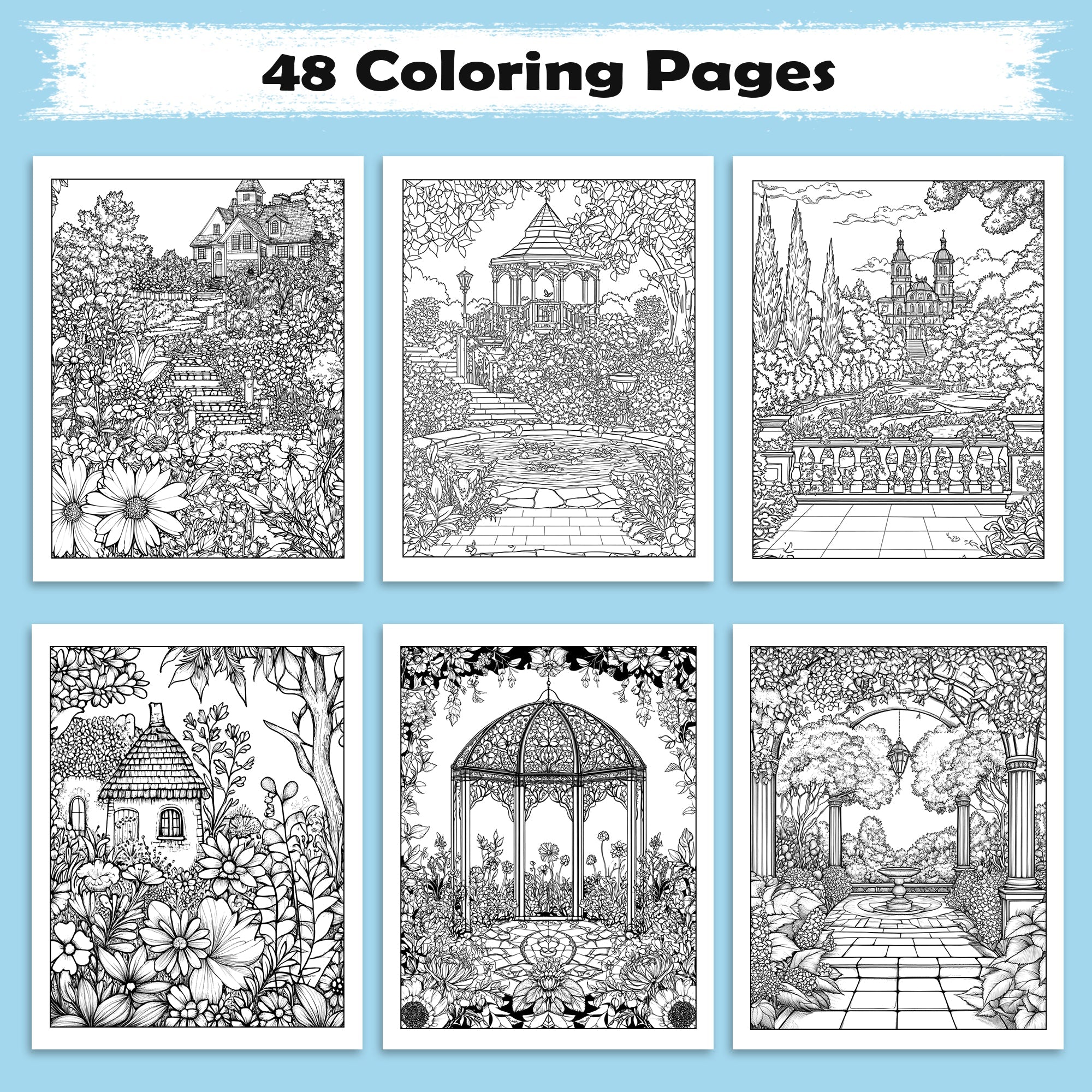 Secret Garden Wonders Coloring Pages – 48 Pages – Beautiful Floral Escape Scenes – For Adults