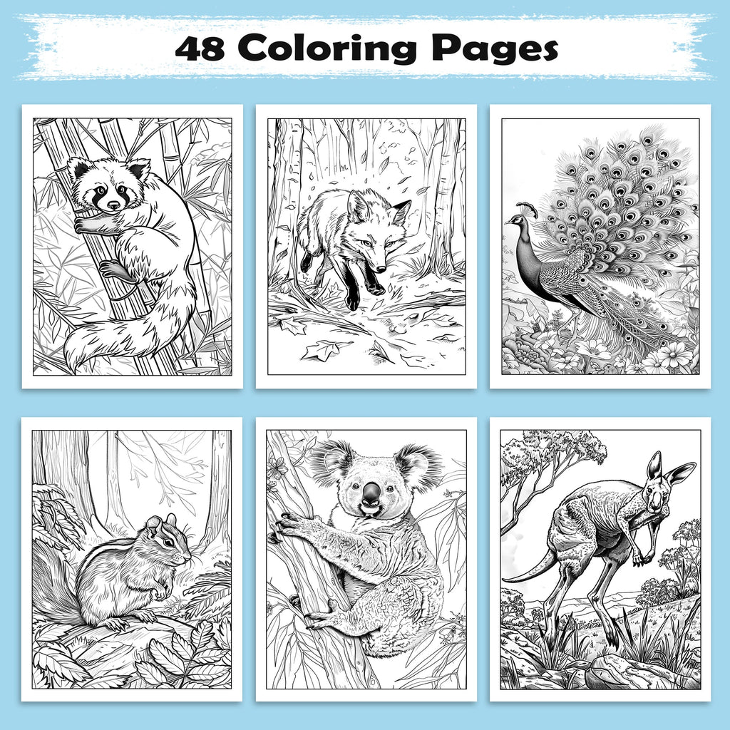 Wild Wonders Animal Coloring Pages – 48 Pages – Safari Wildlife, Farm Animals, Cute Creatures – For Kids