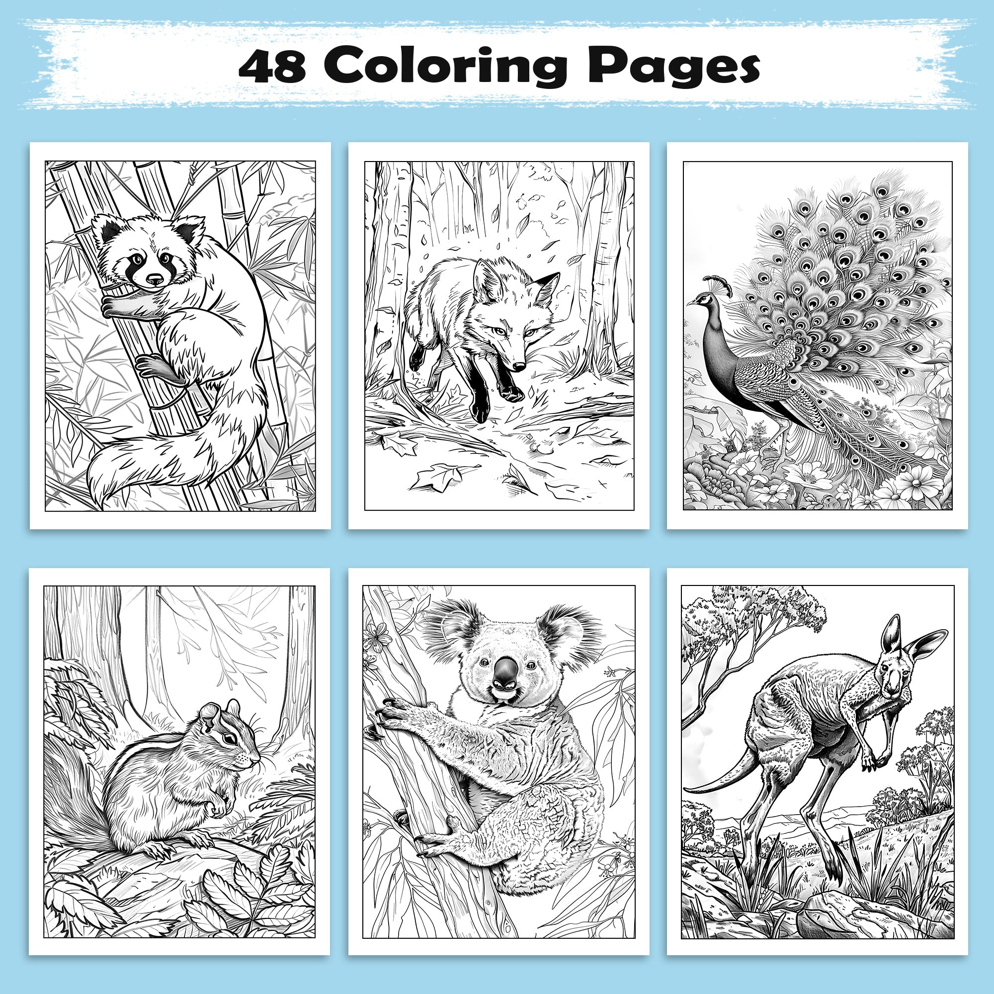 Wild Wonders Animal Coloring Pages – 48 Pages – Safari Wildlife, Farm Animals, Cute Creatures – For Kids