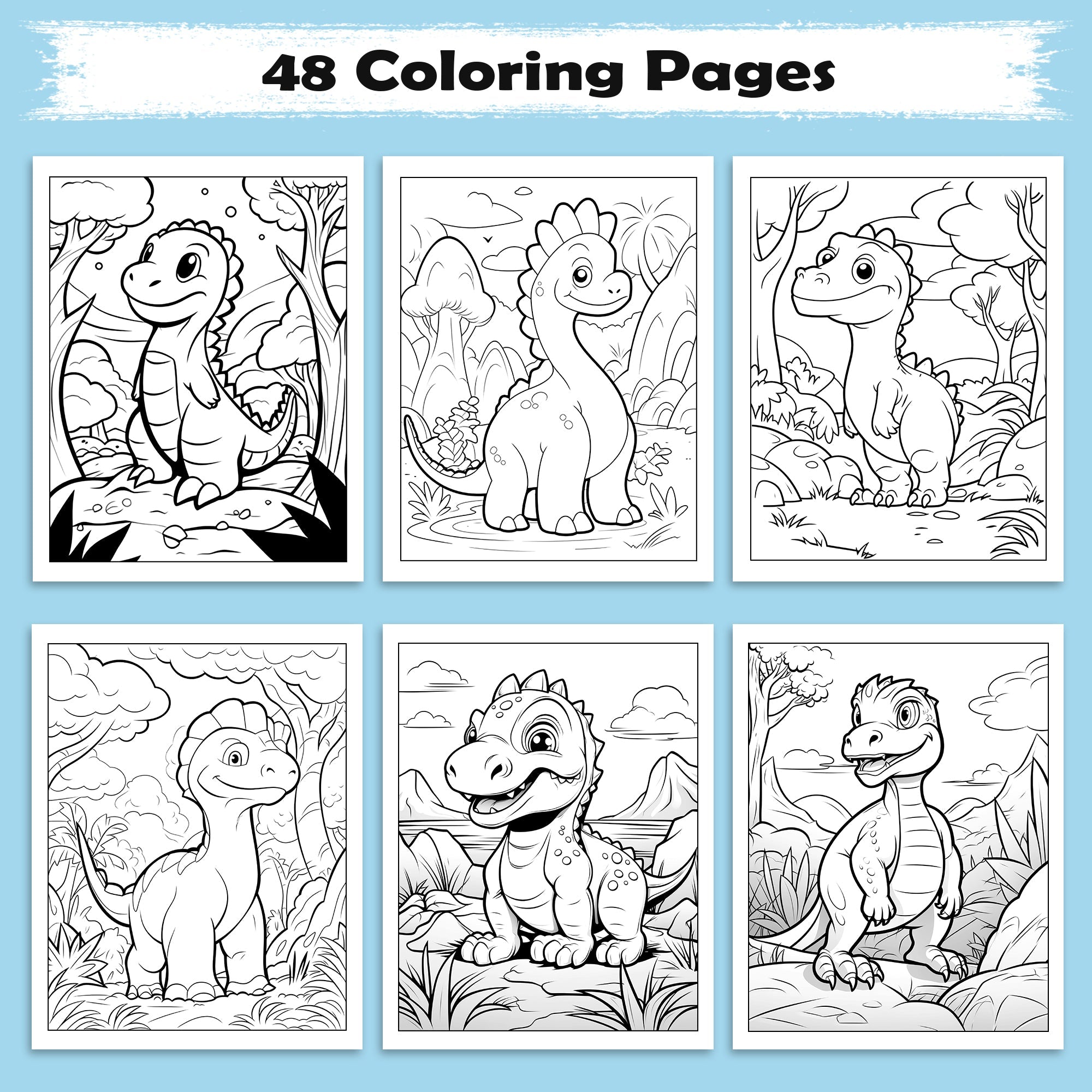 Jurassic Smiles – Friendly Dino Coloring Pages – 48 Pages – Cute Prehistoric Designs – For Kids