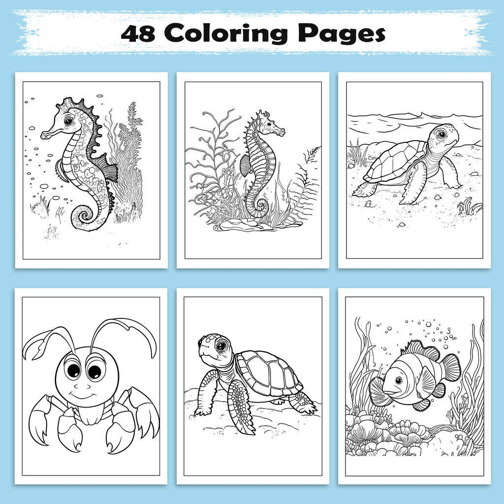 Ocean Wonders Coloring Pages – 48 Pages – Fun Sea Creatures – For Kids