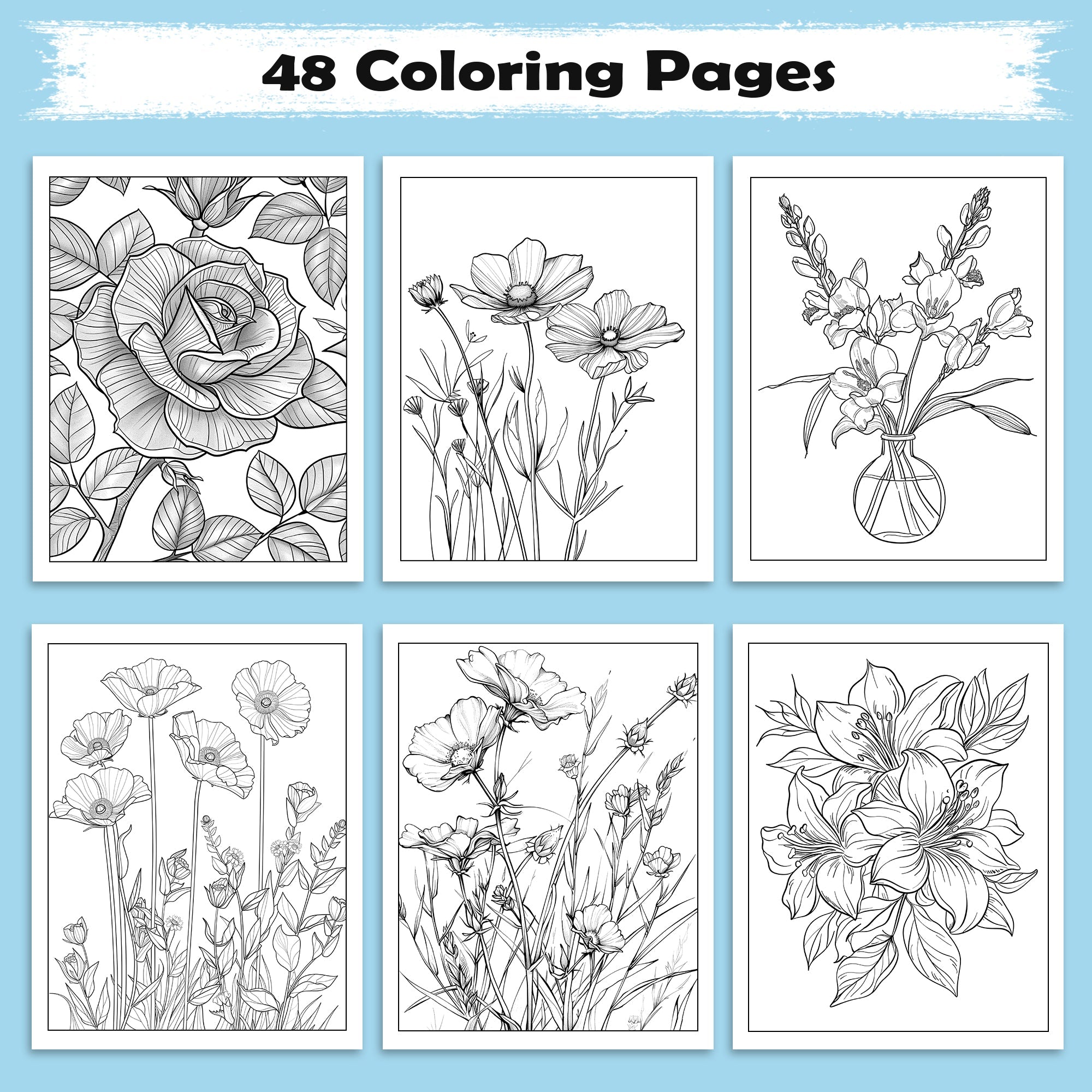 Blossom Dreams Coloring Pages – 48 Pages – Floral Wonderland Art, Beautiful Flowers, Nature Designs – For Adults