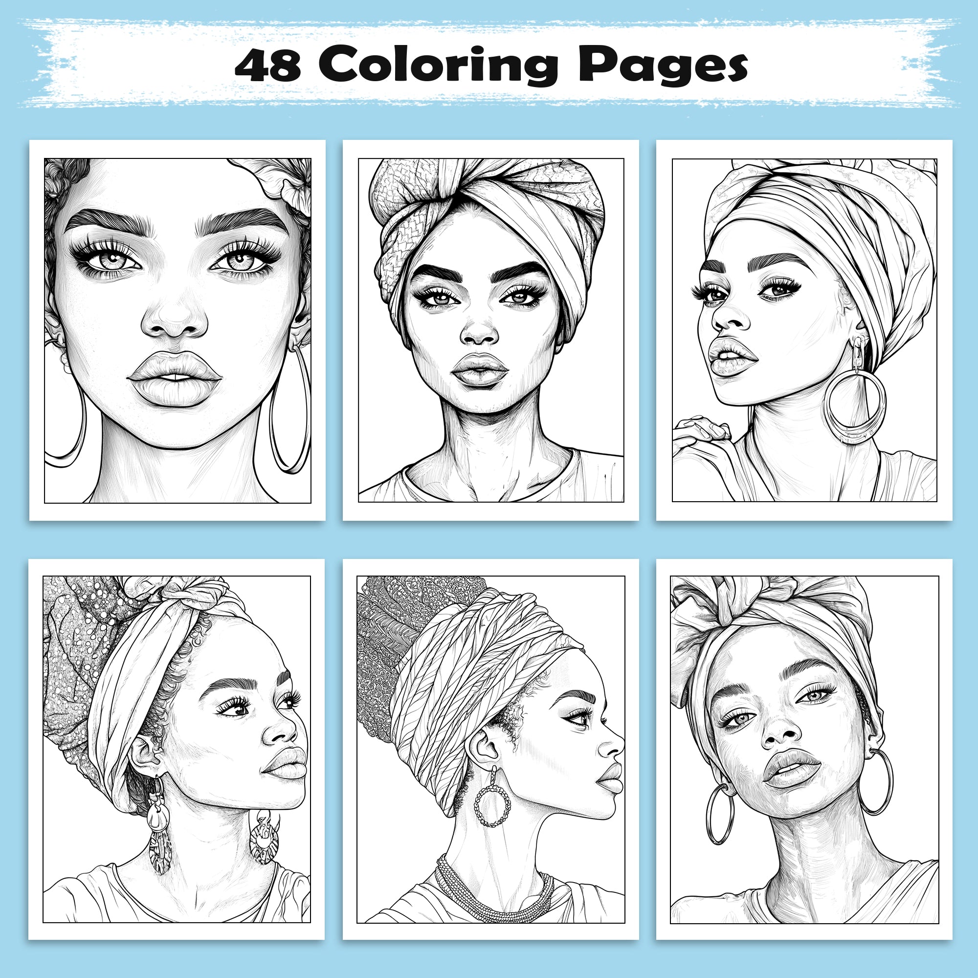 Queens of Color Coloring Pages – 48 Pages – Bold & Beautiful Black Girl Portraits – For Adults