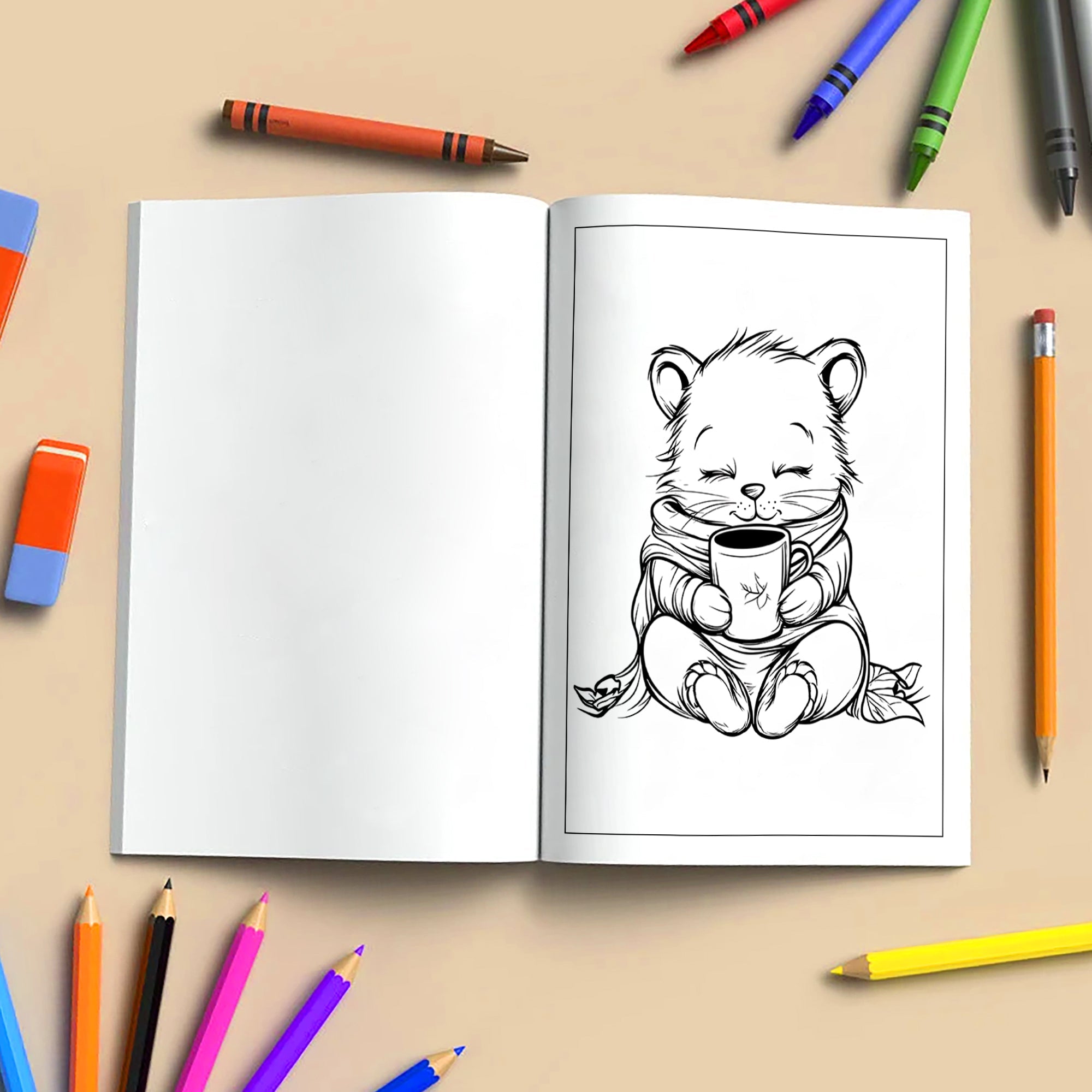 Cozy Critters Coloring Pages – 48 Pages – Cute Animals in Cozy Scenes – For Kids