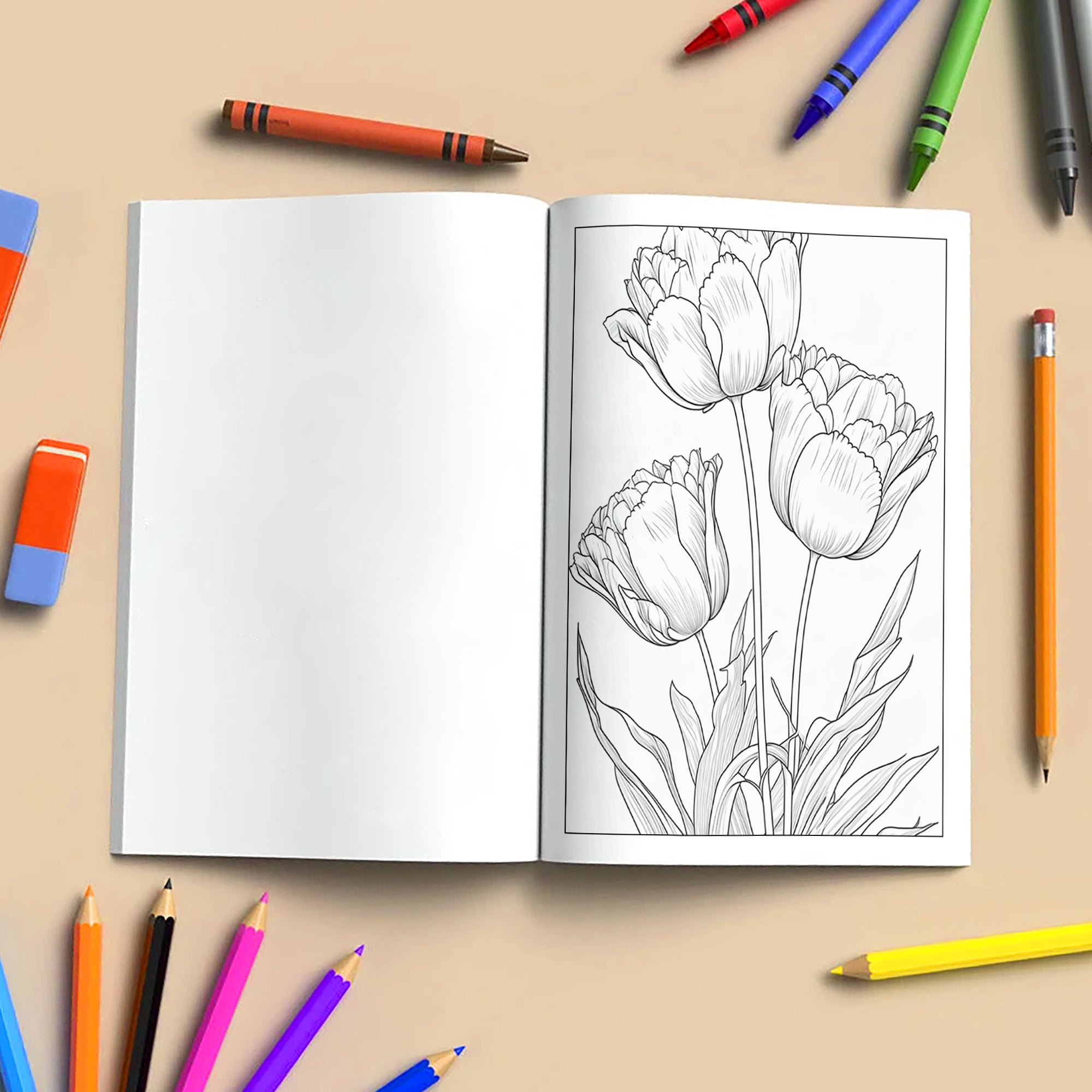 Tulip Serenity Coloring Pages – 48 Pages – Floral Art, Elegant Tulips, Botanical Designs – For Adults