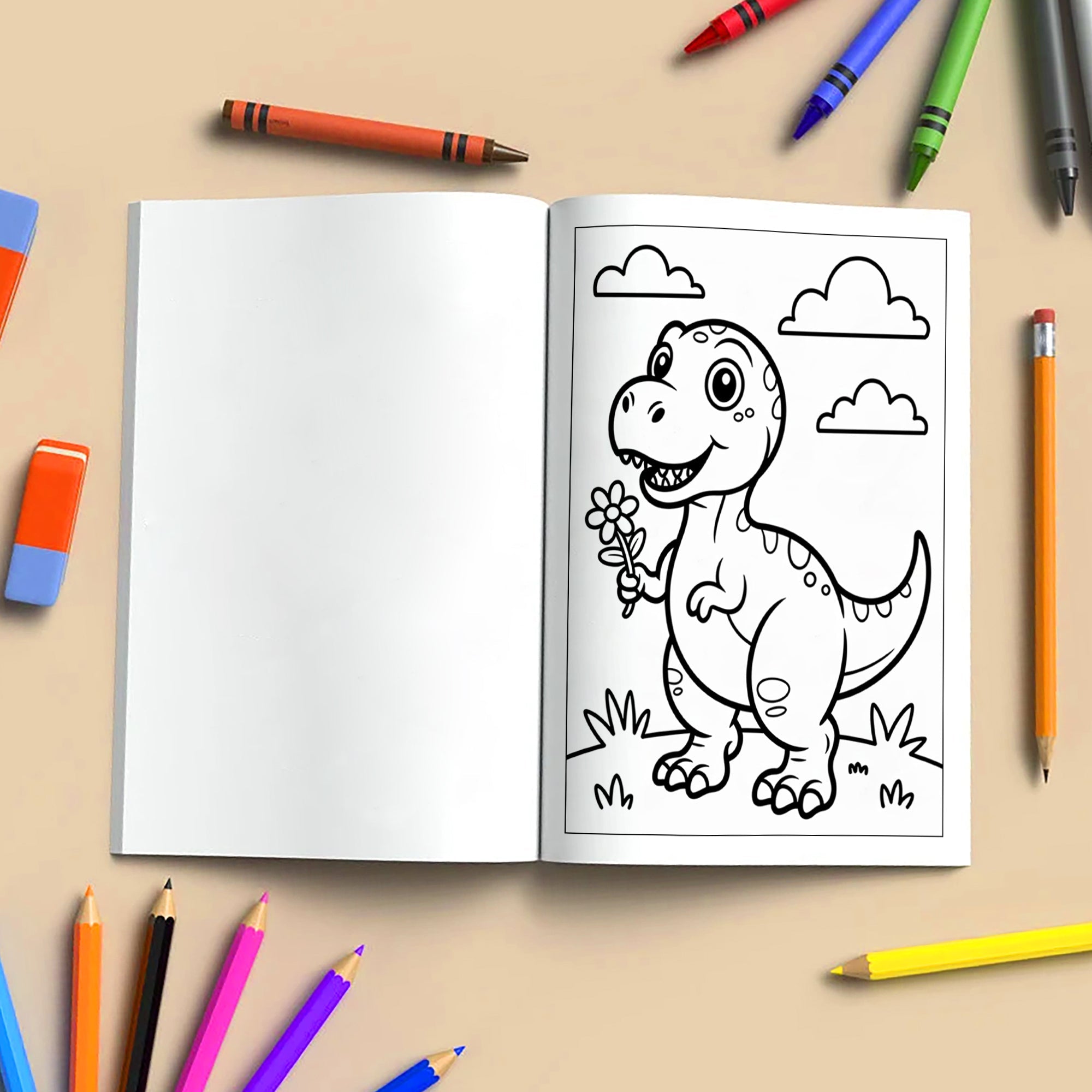 Happy Dino Days – Adorable Dinosaur Activity Coloring Pages – 48 Pages – Cute Dino, Outdoor Scenes – For Kids