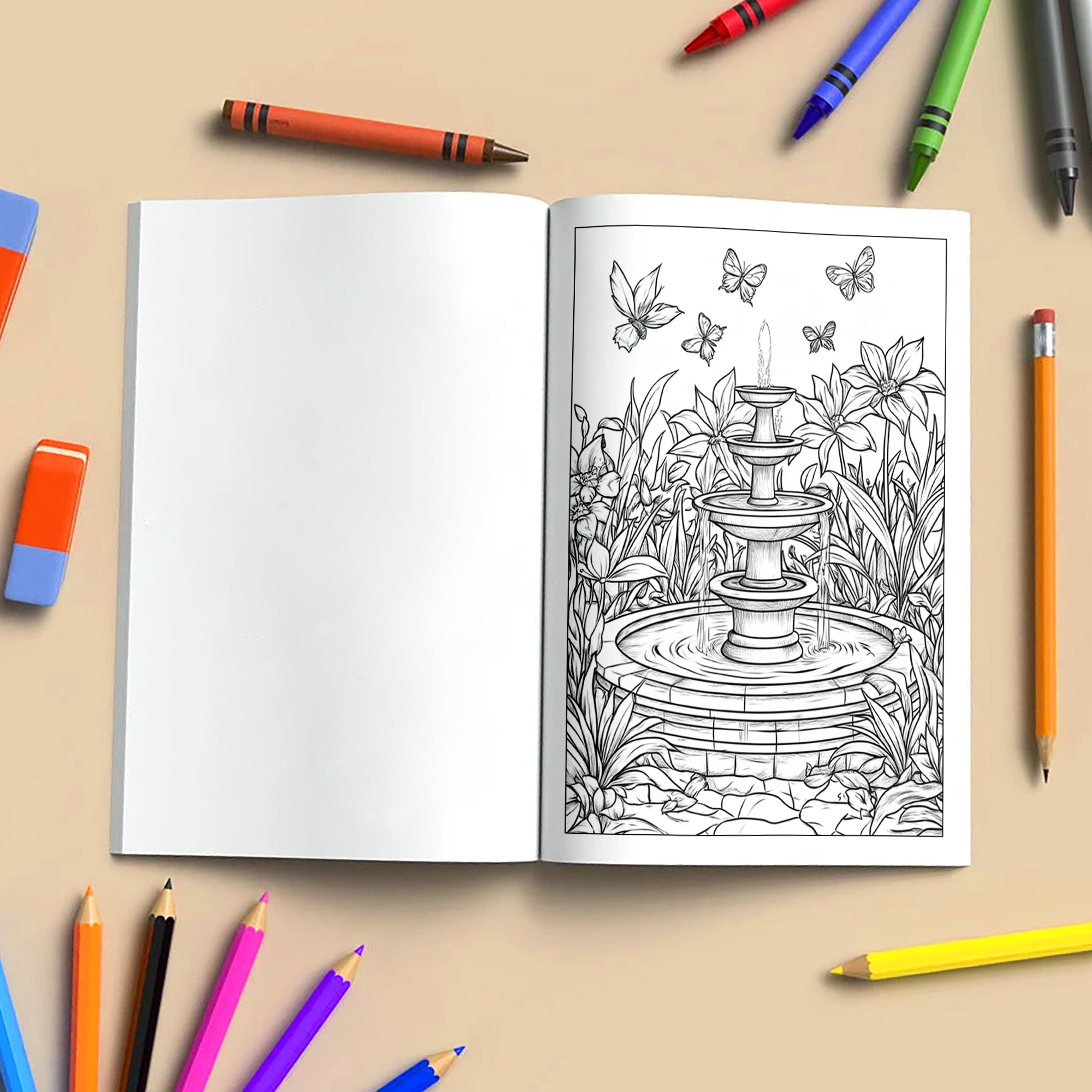 Secret Garden Fountain Coloring Pages – 48 Pages – Beautiful Garden, Fountains, and Floral Designs – For Adults