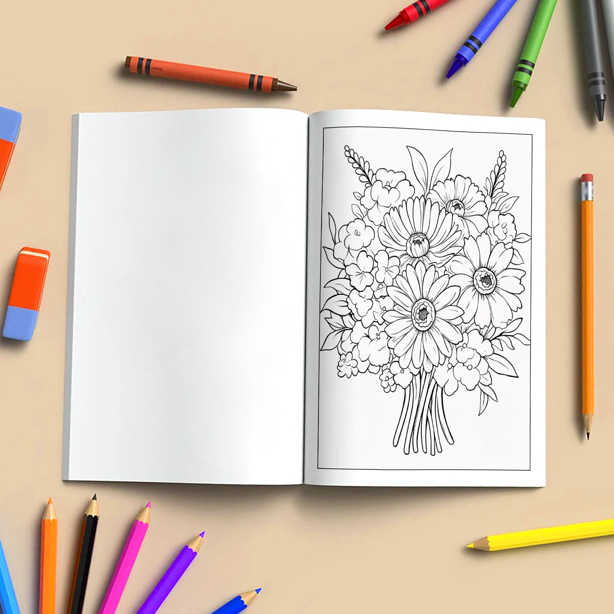 Charming Blooms Coloring Pages – 48 Pages – Flower Bunches, Leaves and Petals, Nature Art – For Adults