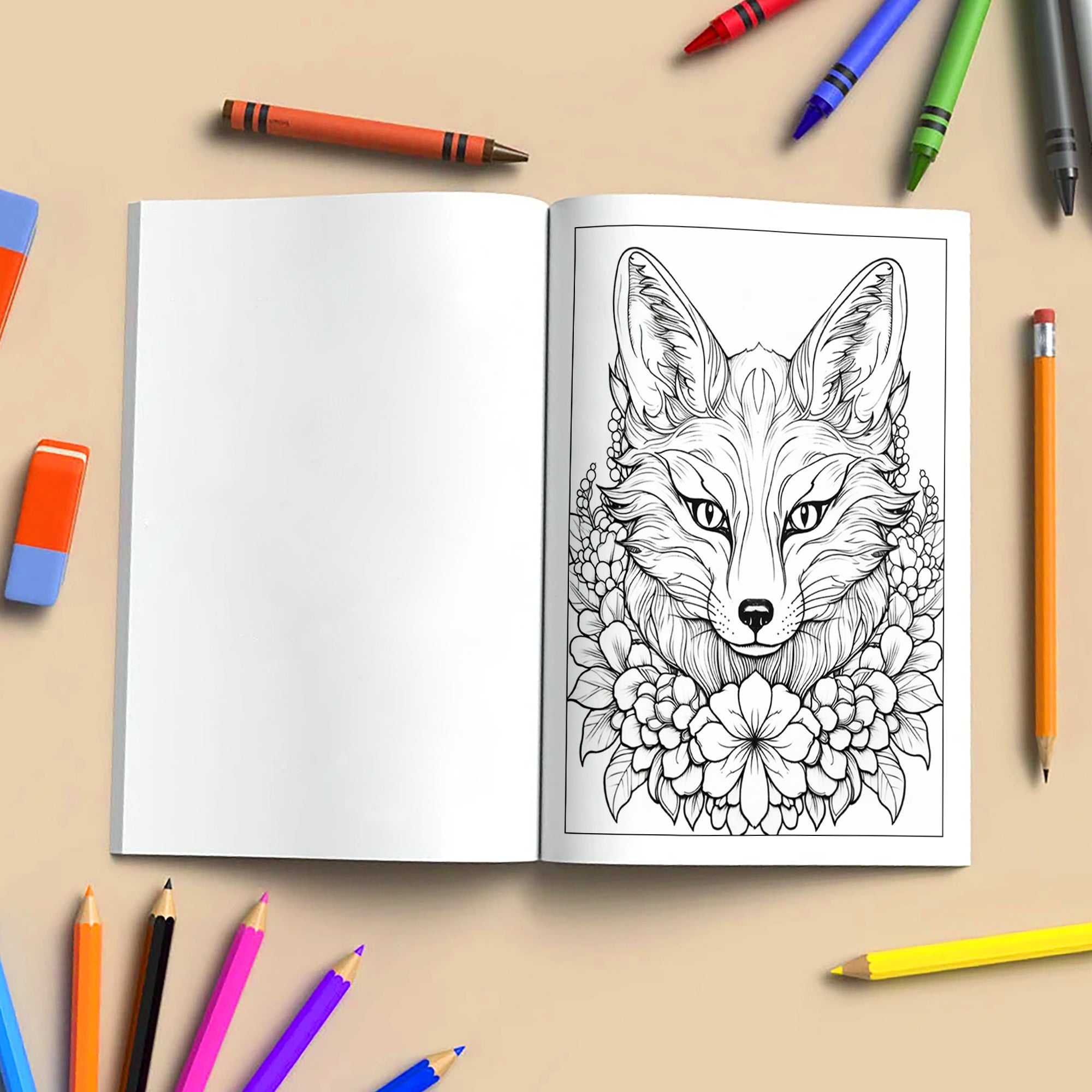 Blooming Fox Coloring Pages – 48 Pages – Charming Foxes, Floral Harmony, Forest Designs – For Adults