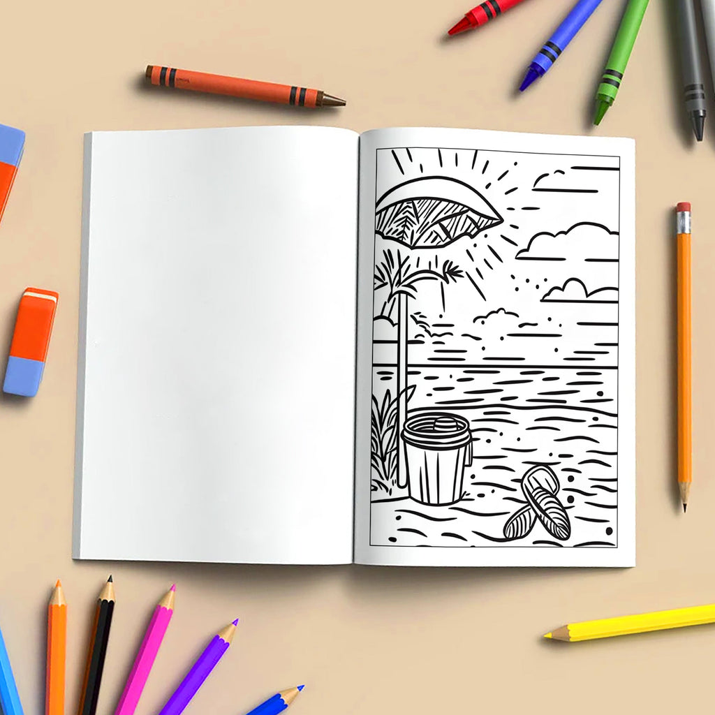 Coastal Joy Hawaii Coloring Pages – 48 Pages – Tropical Fun, Surfboards, Sea Life – For Kids