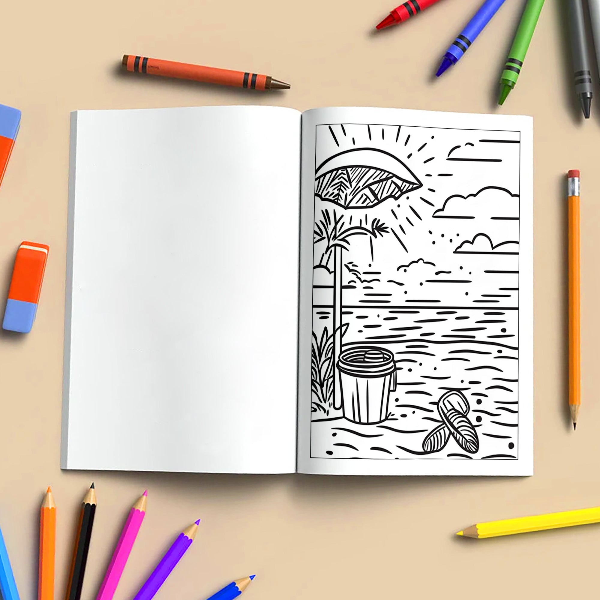 Coastal Joy Hawaii Coloring Pages – 48 Pages – Tropical Fun, Surfboards, Sea Life – For Kids