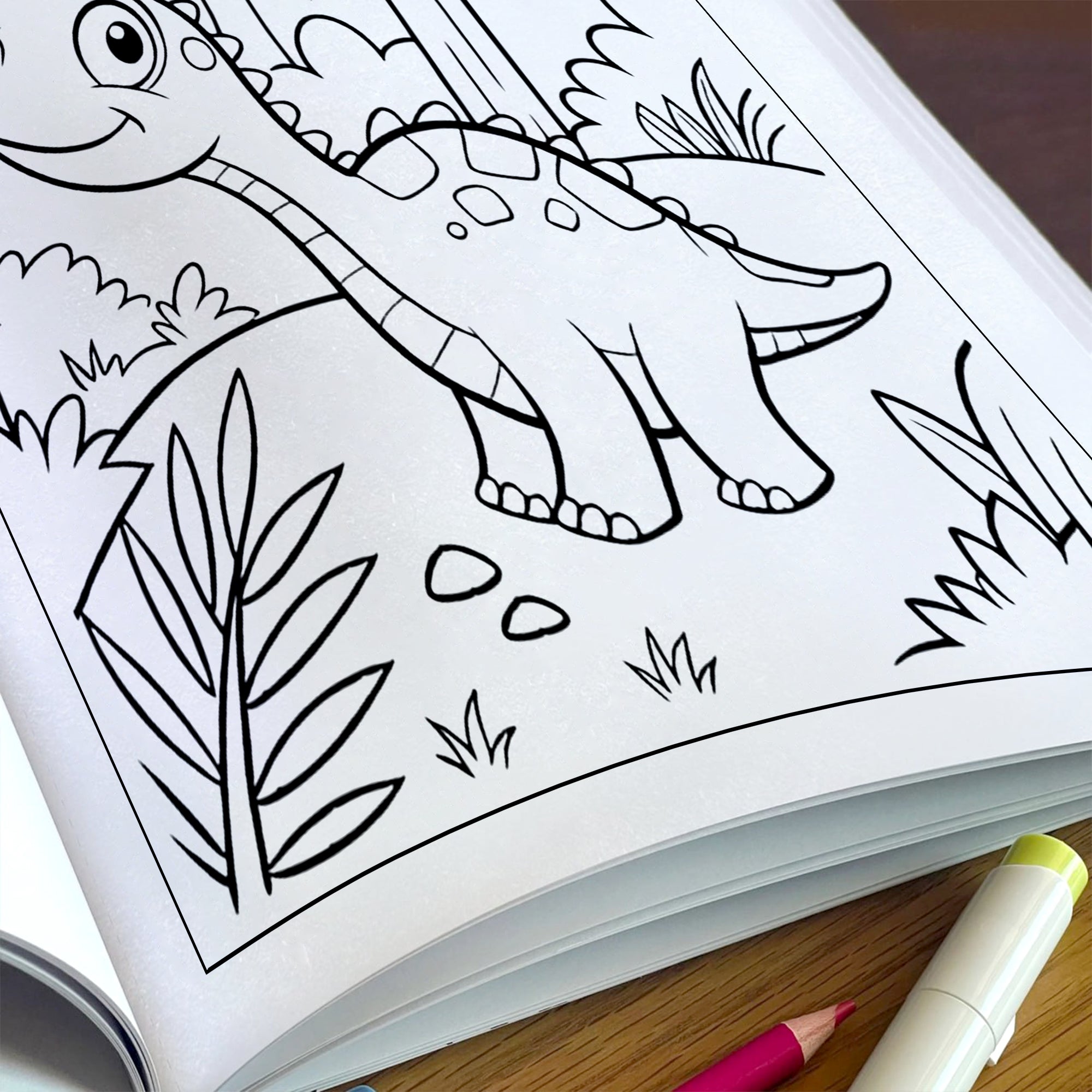 Forest Dino Friends – Fun Dinosaur Coloring Pages – 48 Pages – Jungle, Cute Dinosaurs, Simple Line Art – For Kids