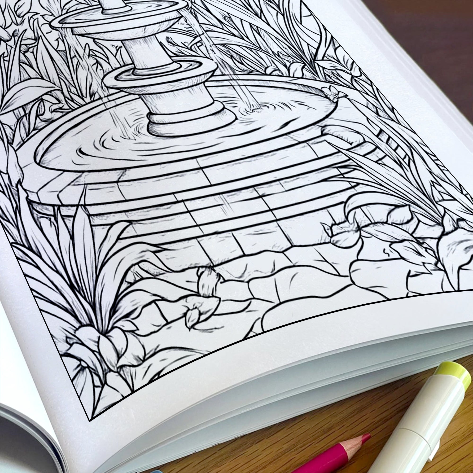 Secret Garden Fountain Coloring Pages – 48 Pages – Beautiful Garden, Fountains, and Floral Designs – For Adults