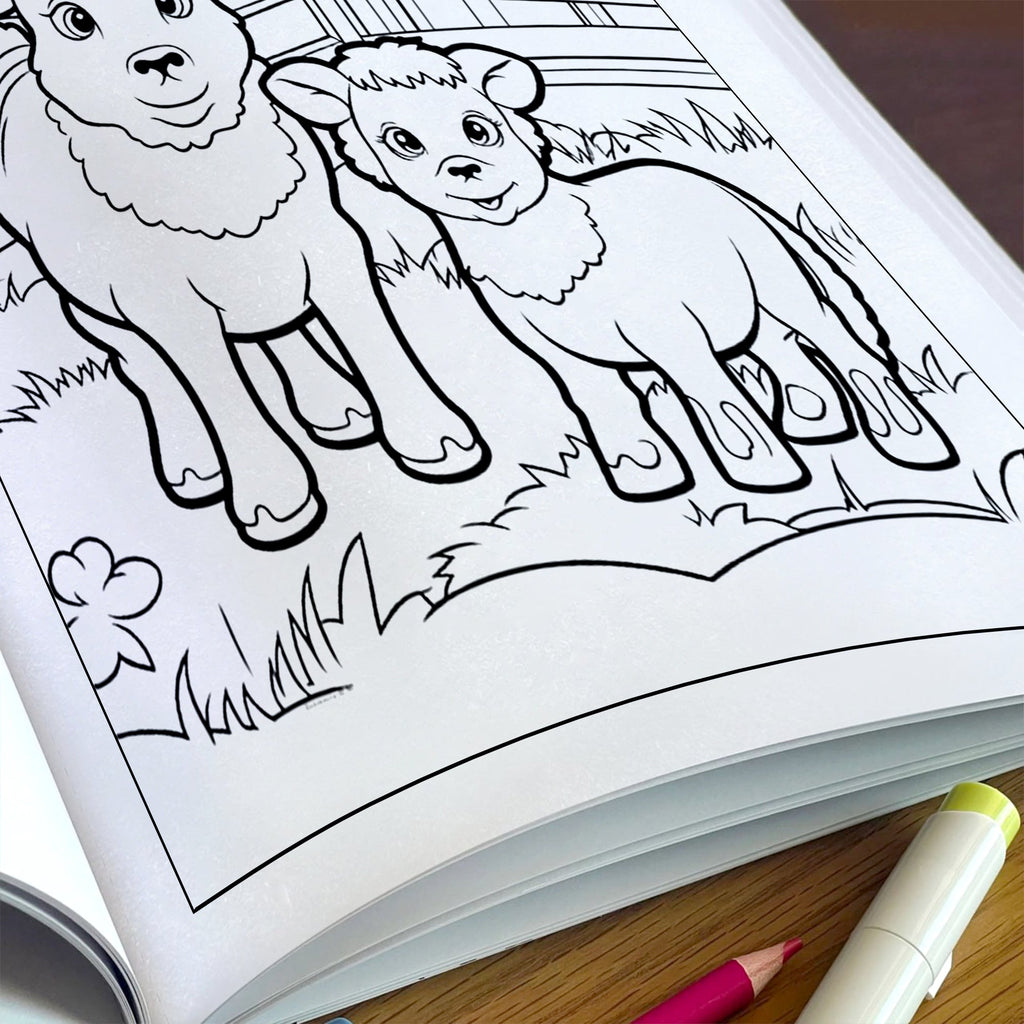 Happy Farm Friends Animal Coloring Pages – 48 Pages – Cute Baby Animals, Farm Scenes – For Kids