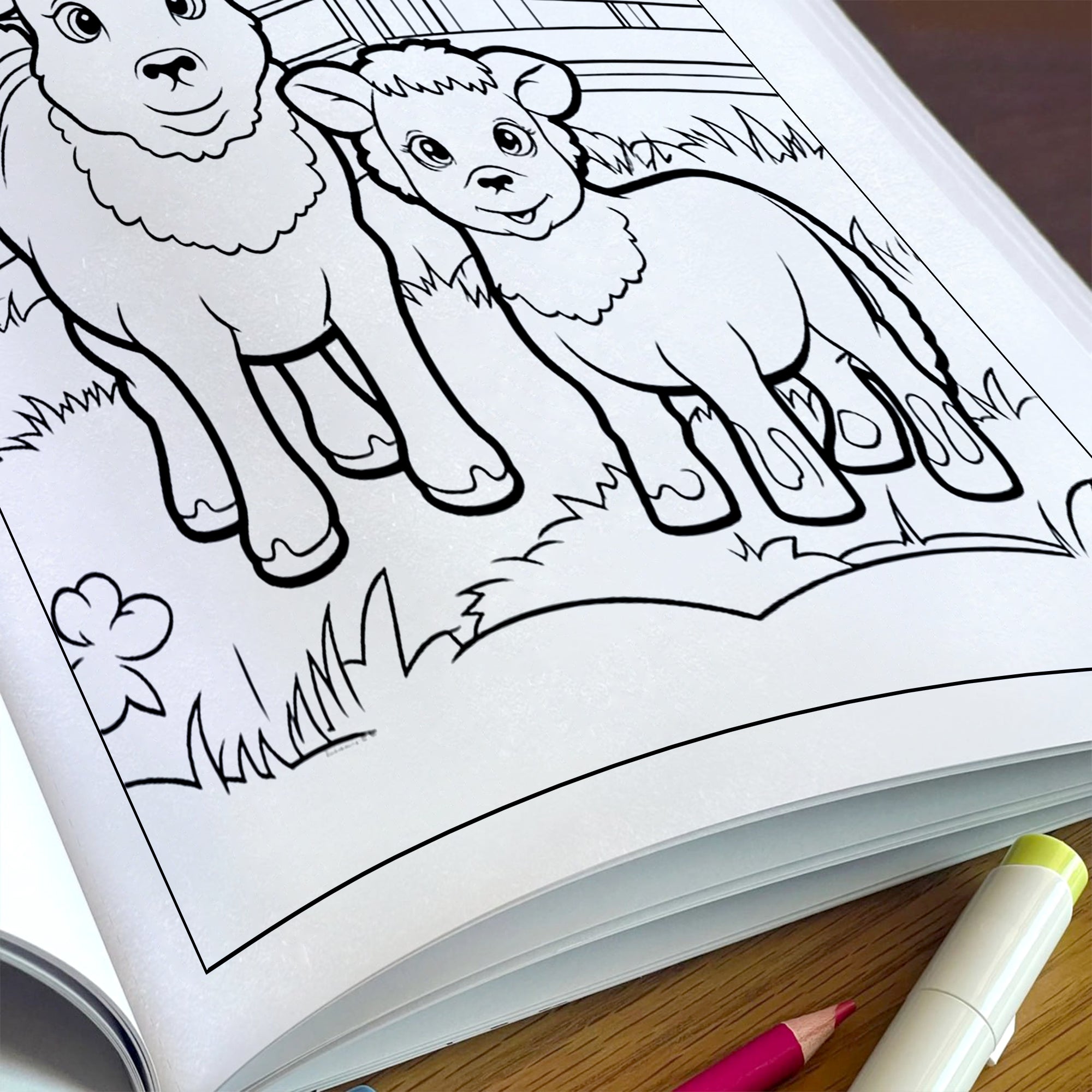Happy Farm Friends Animal Coloring Pages – 48 Pages – Cute Baby Animals, Farm Scenes – For Kids
