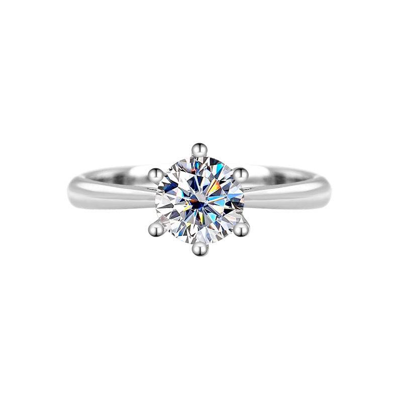 S925 Classic 6-Prong Moissanite Engagement Ring, 0.5–3ct Round Cut D-Grade VVS Certified Solitaire, Sterling Silver Wedding Gift for Her Him