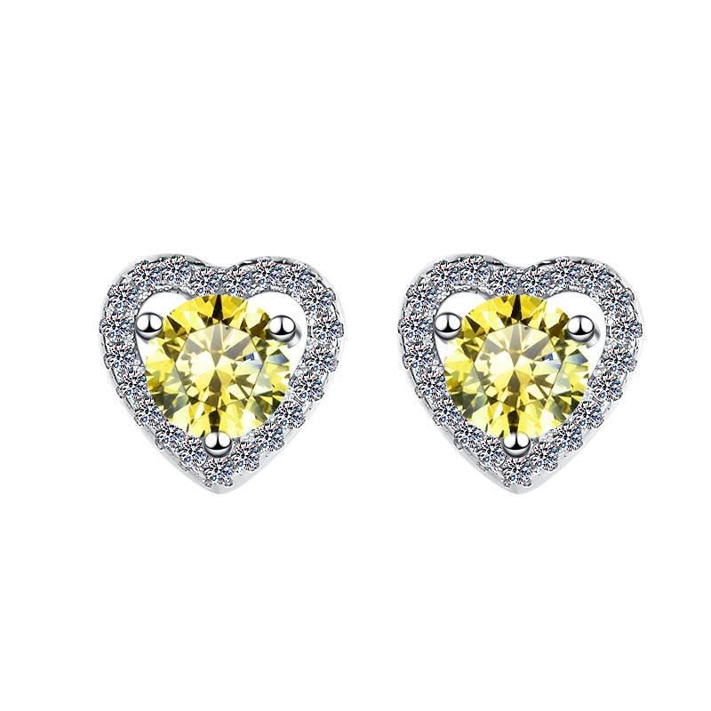 S925 Colorful Moissanite/CZ Heart Shape Halo Stud Earrings, 0.5ct D-Grade VVS Certificate, Hypoallergenic Sterling Silver Gift