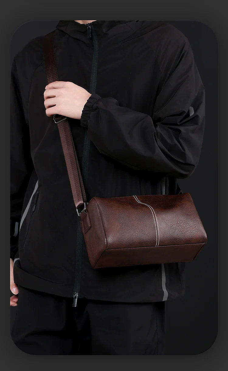 Japan Men's Portable Travel Commuter Small Shoulder Bag | New Niche Style Messenger Bag (PU Leather Crossbody Satchel)