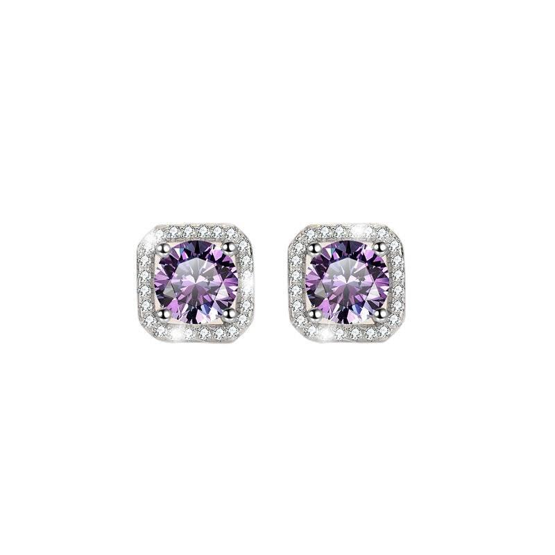 S925 Colorful Moissanite/CZ Square Halo Earrings, 0.5-1ct D-Grade VVS Certificate, Hypoallergenic Sterling Silver Jewelry Gift
