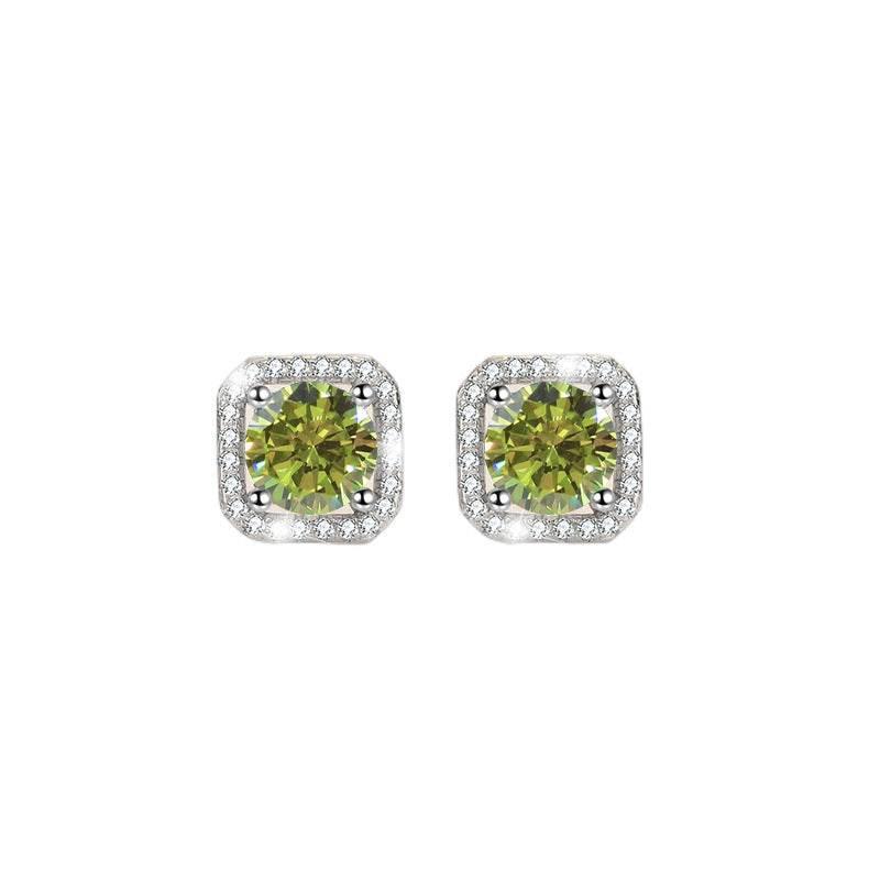 S925 Colorful Moissanite/CZ Square Halo Earrings, 0.5-1ct D-Grade VVS Certificate, Hypoallergenic Sterling Silver Jewelry Gift
