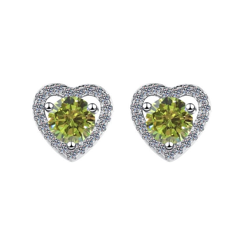 S925 Colorful Moissanite/CZ Heart Shape Halo Stud Earrings, 0.5ct D-Grade VVS Certificate, Hypoallergenic Sterling Silver Gift
