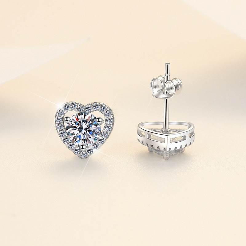 S925 Colorful Moissanite/CZ Heart Shape Halo Stud Earrings, 0.5ct D-Grade VVS Certificate, Hypoallergenic Sterling Silver Gift