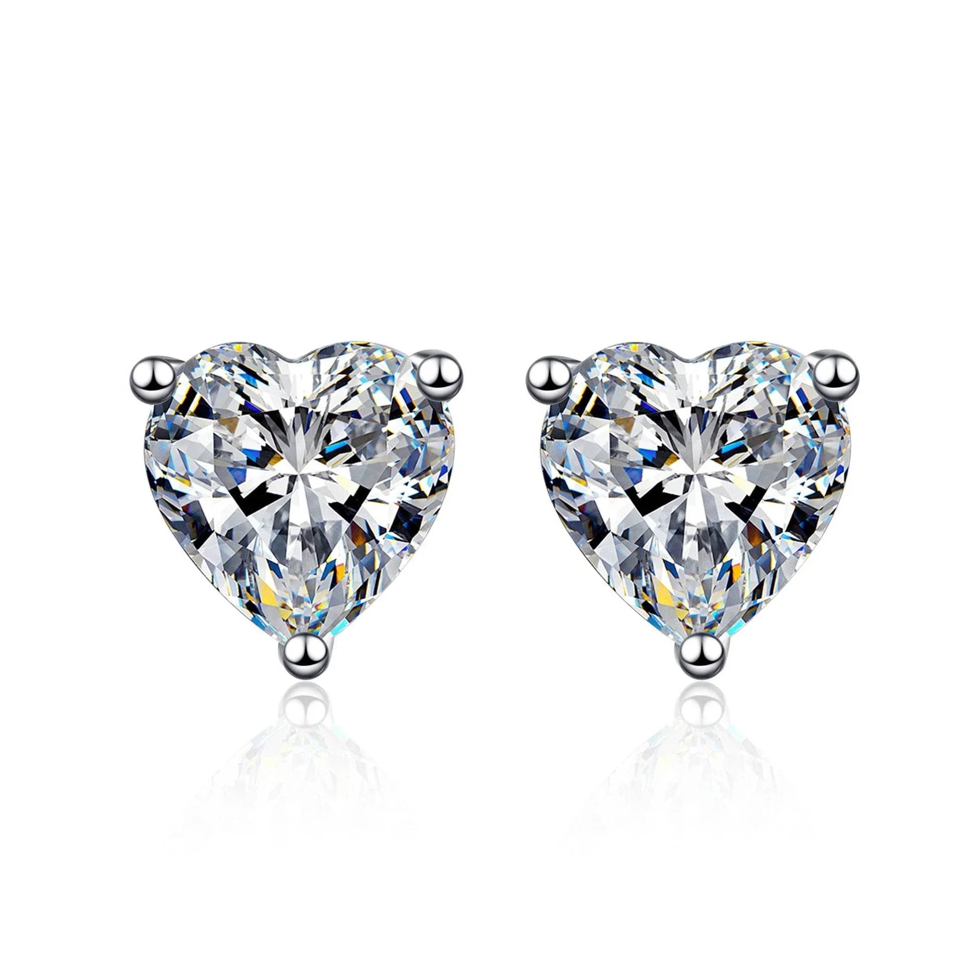 S925 Moissanite/CZ Heart Shape Stud Earrings, 1-2ct D-Grade VVS Certificate, Hypoallergenic Sterling Silver Gift