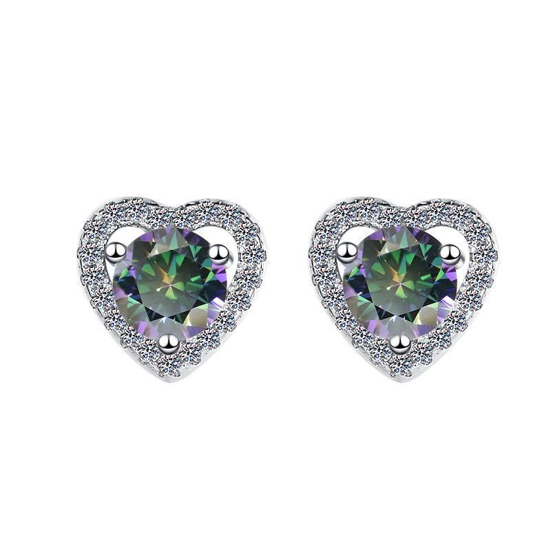 S925 Colorful Moissanite/CZ Heart Shape Halo Stud Earrings, 0.5ct D-Grade VVS Certificate, Hypoallergenic Sterling Silver Gift